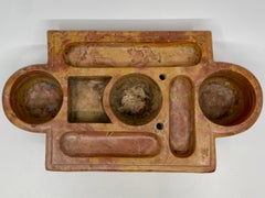 Large Modernist Red Marble Vide-Poche / Inkstand