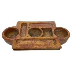 Large Modernist Red Marble Vide-Poche / Inkstand