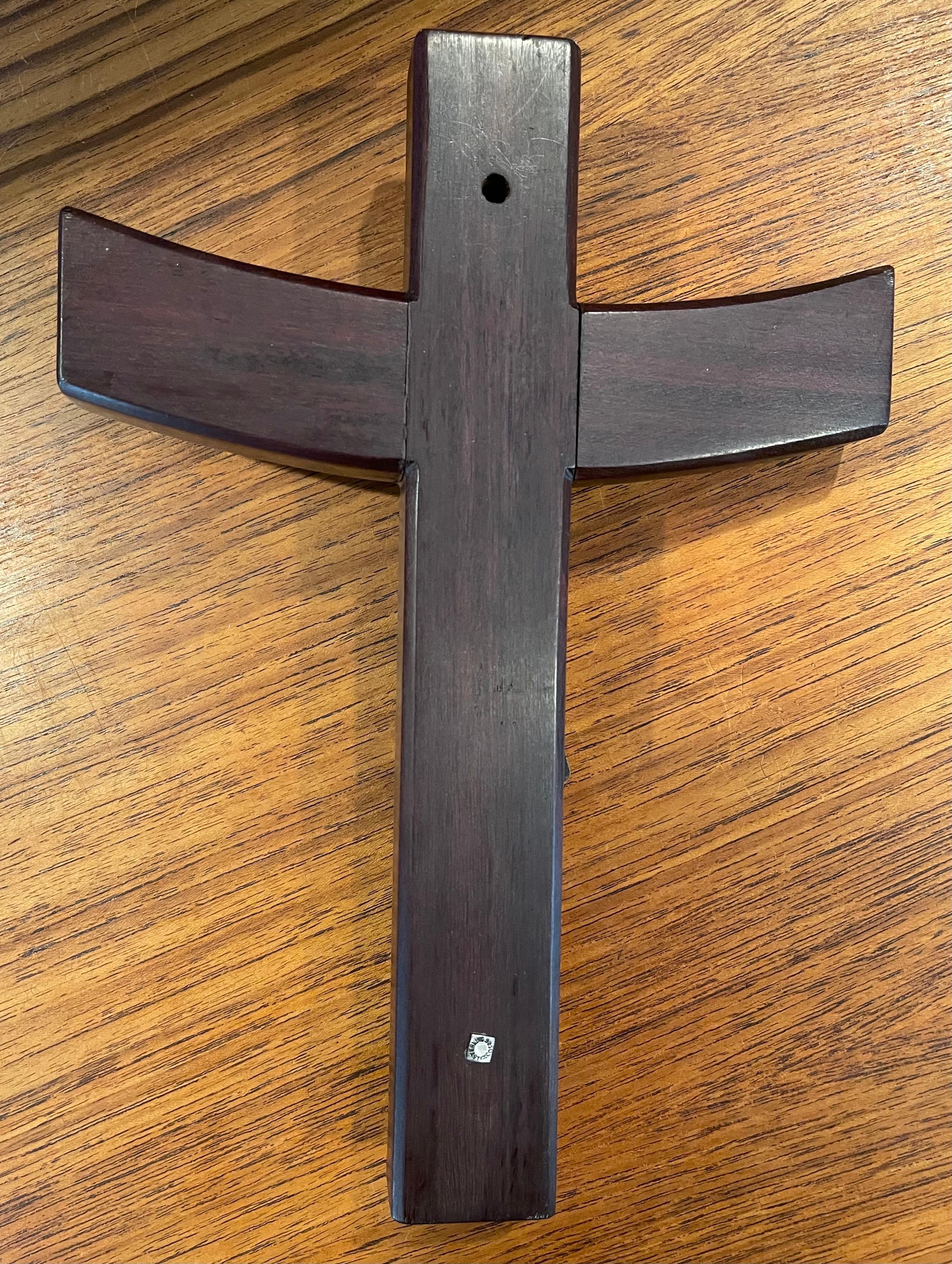 20th Century Large Modernist Rosewood & Sterling Silver Crucifix / Cross by Taxco