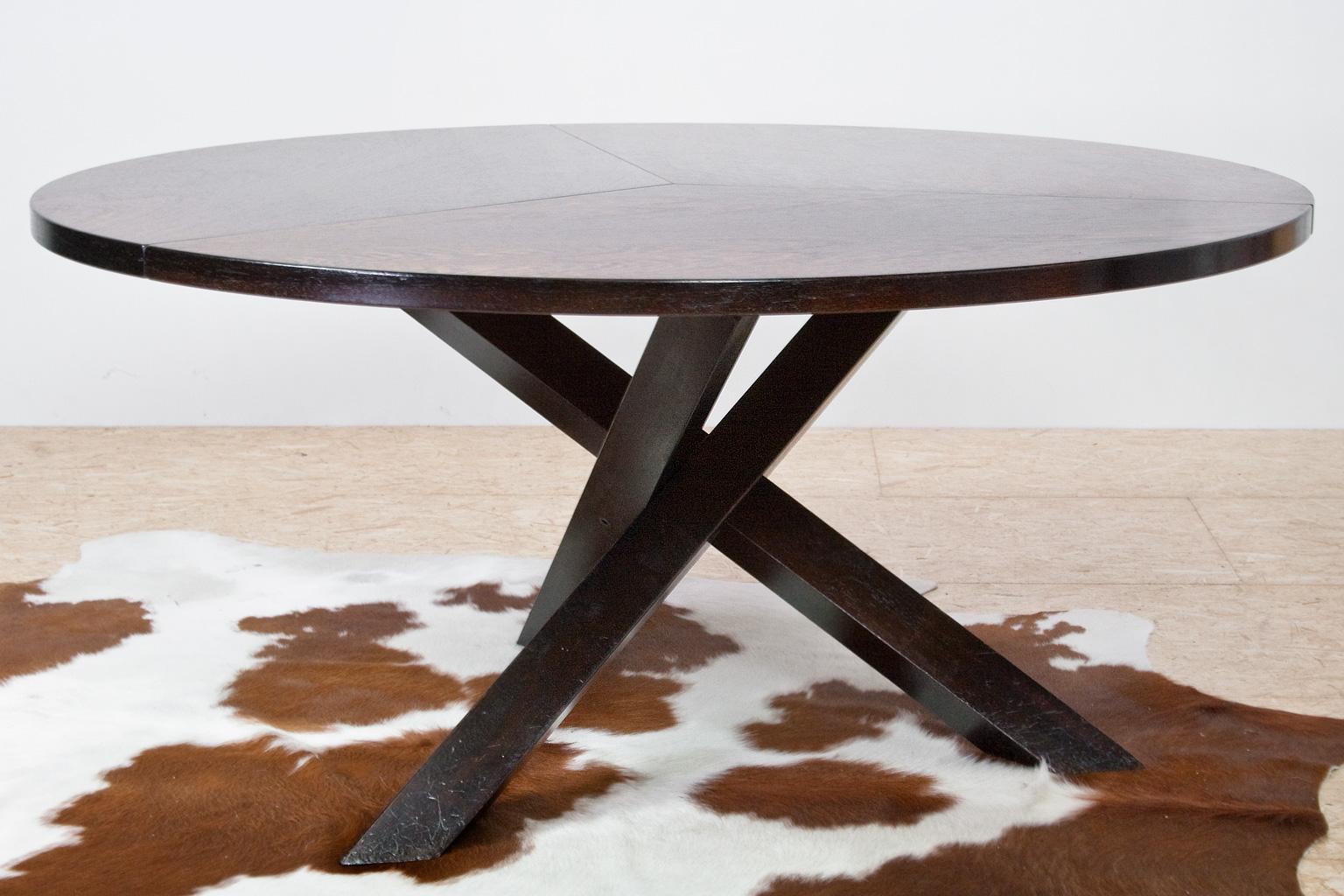 Large Modernist Round Wengé and Oak Tripod Dining Table by Martin Visser In Good Condition In Beek en Donk, NL