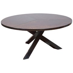 Large Modernist Round Wengé and Oak Tripod Dining Table by Martin Visser