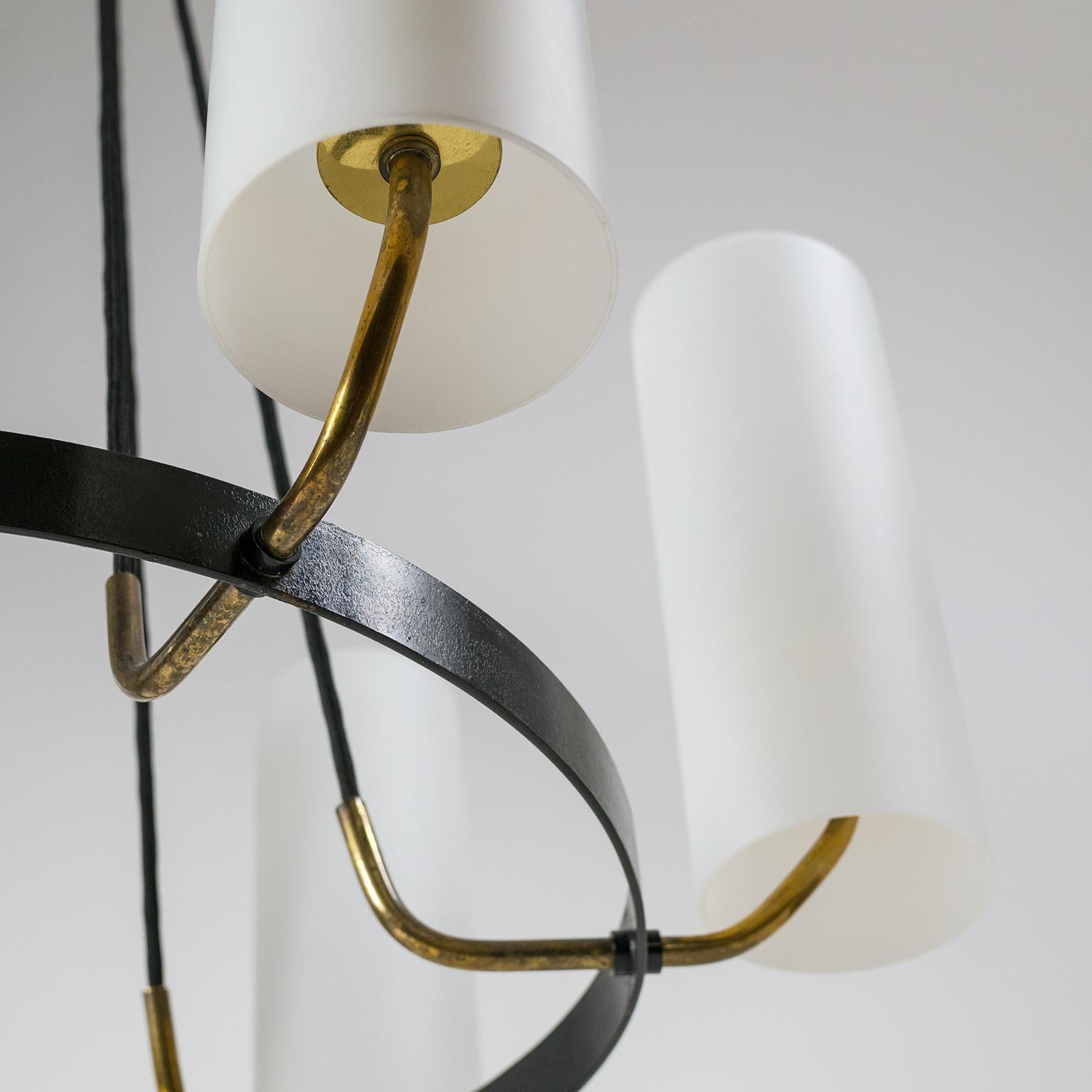 Large Modernist Satin Glass and Brass Chandelier, 1950s 2