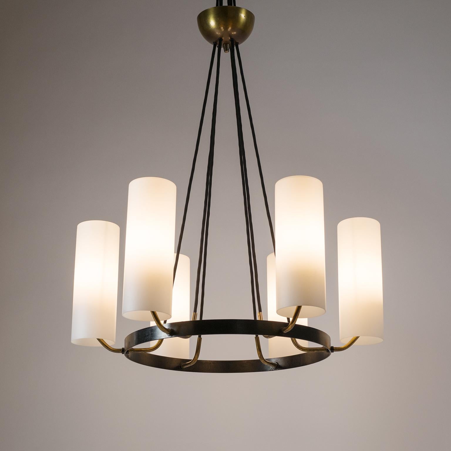 Large Modernist Satin Glass and Brass Chandelier, 1950s 6
