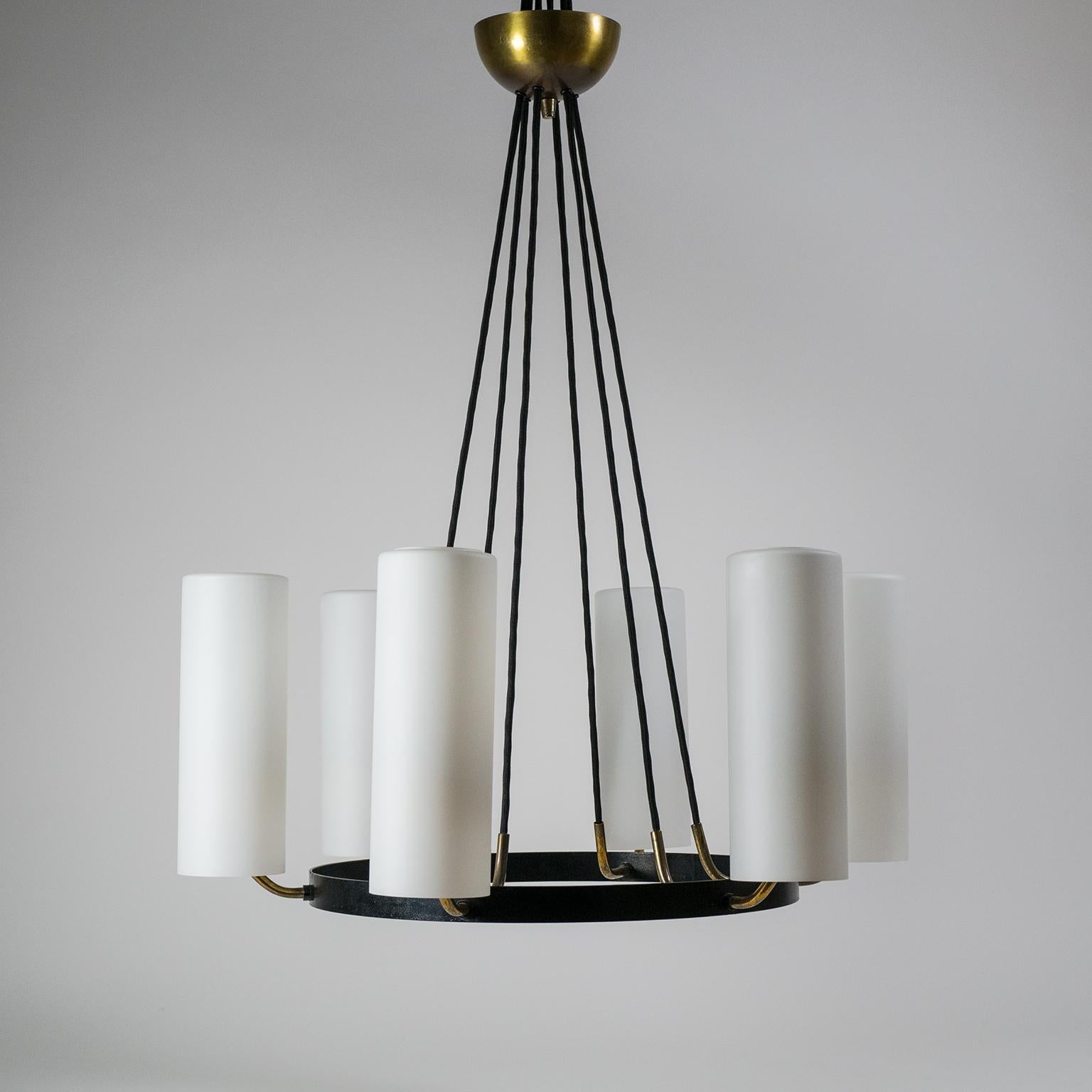 Large Modernist Satin Glass and Brass Chandelier, 1950s In Good Condition In Vienna, AT