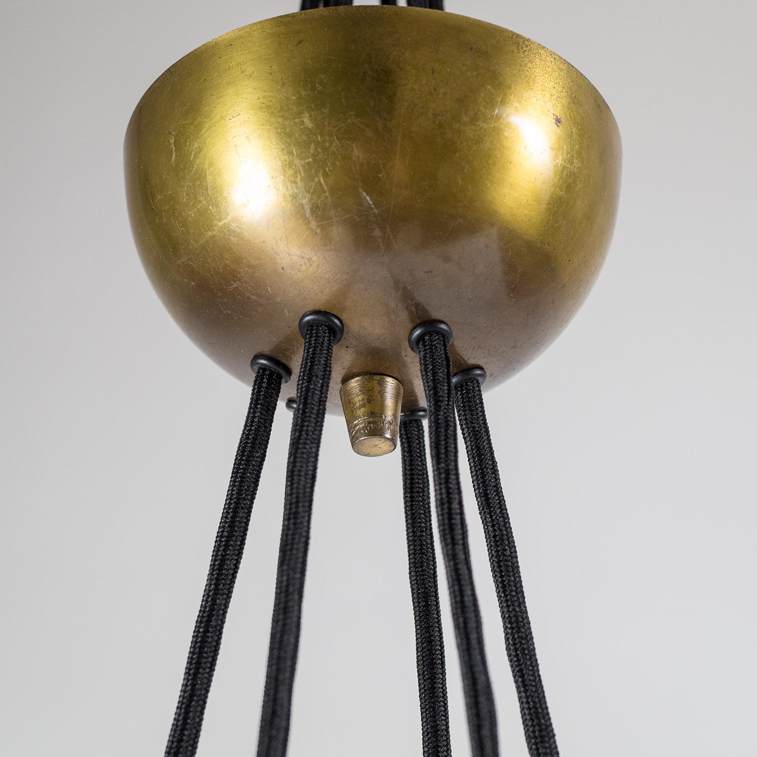Large Modernist Satin Glass and Brass Chandelier, 1950s 1