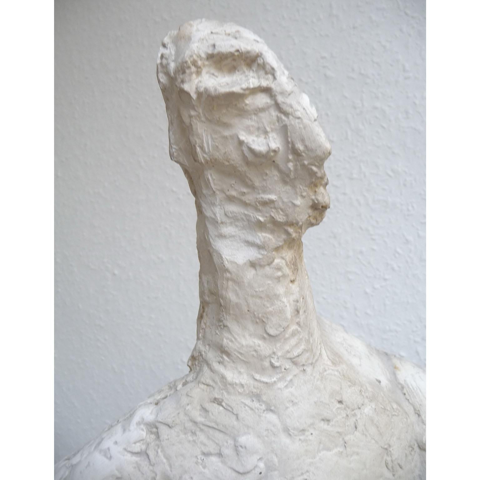 Late 20th Century Large Modernist Standing Man Plaster Sculpture, France 1980s For Sale