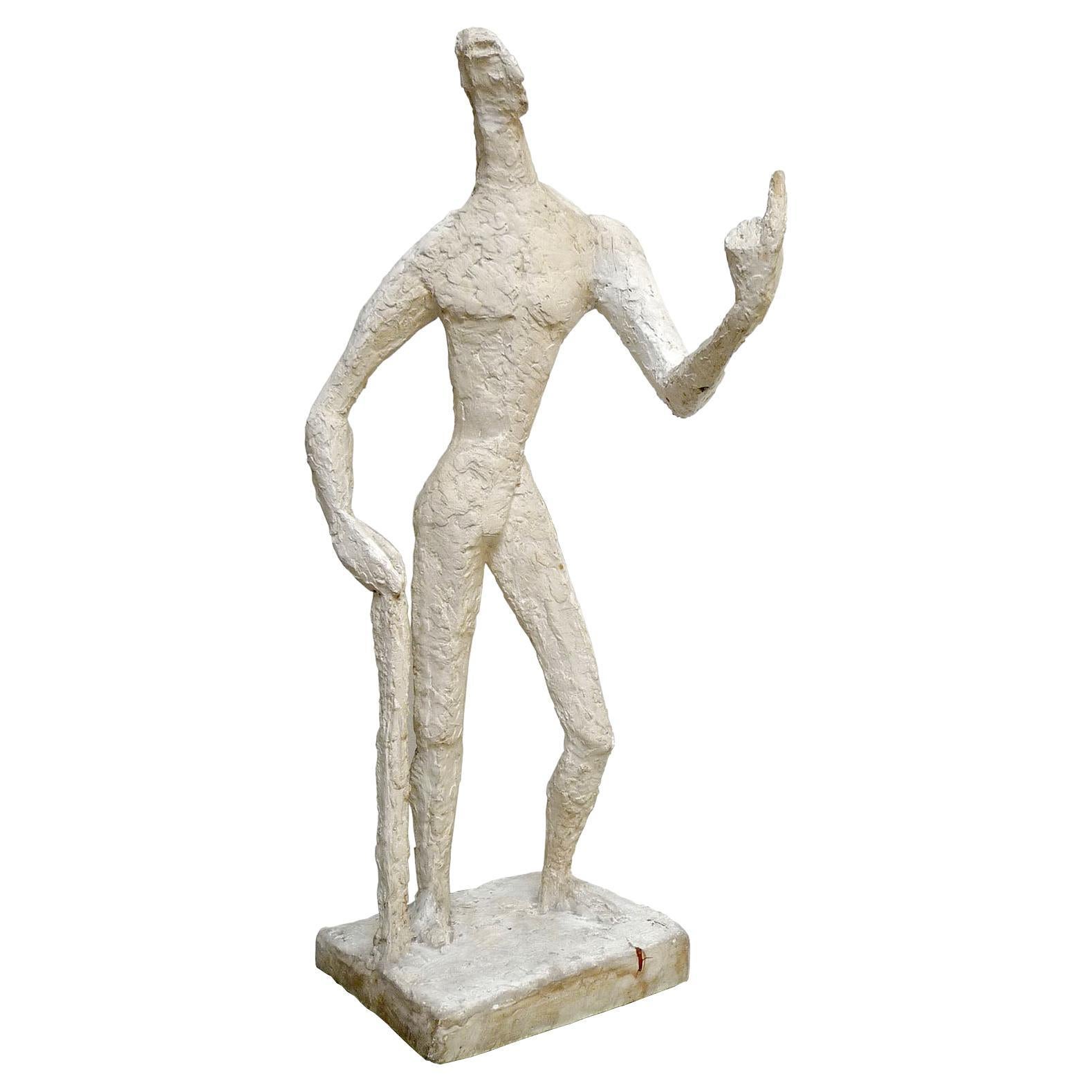 Grande sculpture moderniste d'un homme debout en plâtre, France, années 1980