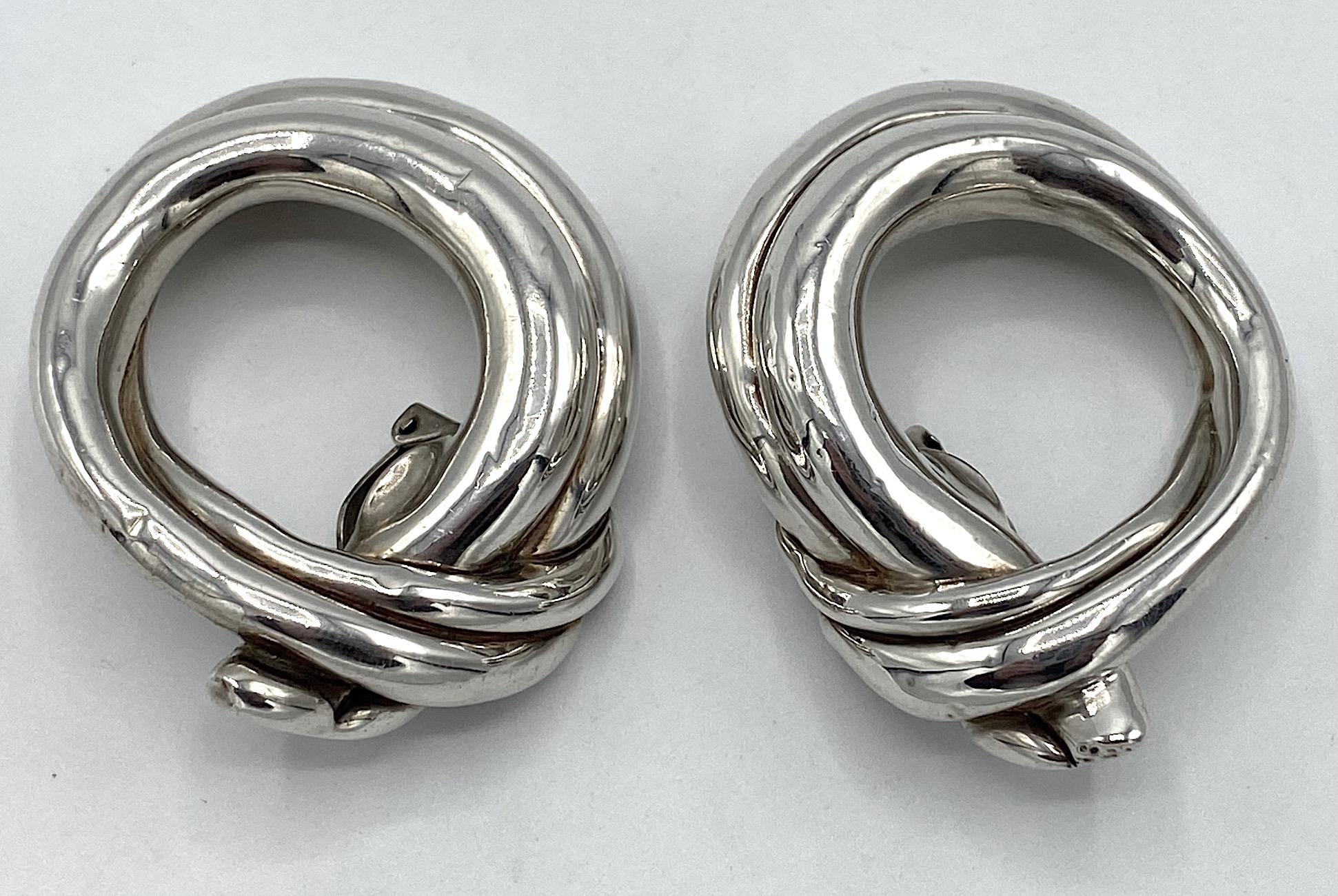 Large Modernist Sterling Silver Hoop Earrings by David Varsano 4