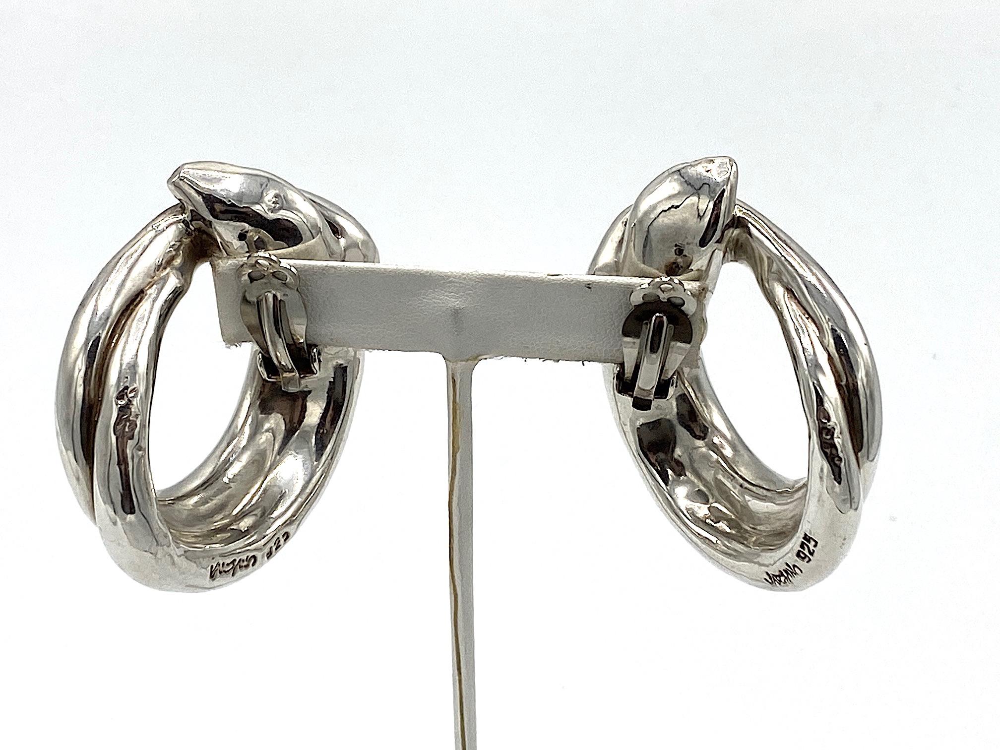 Large Modernist Sterling Silver Hoop Earrings by David Varsano In Good Condition In New York, NY