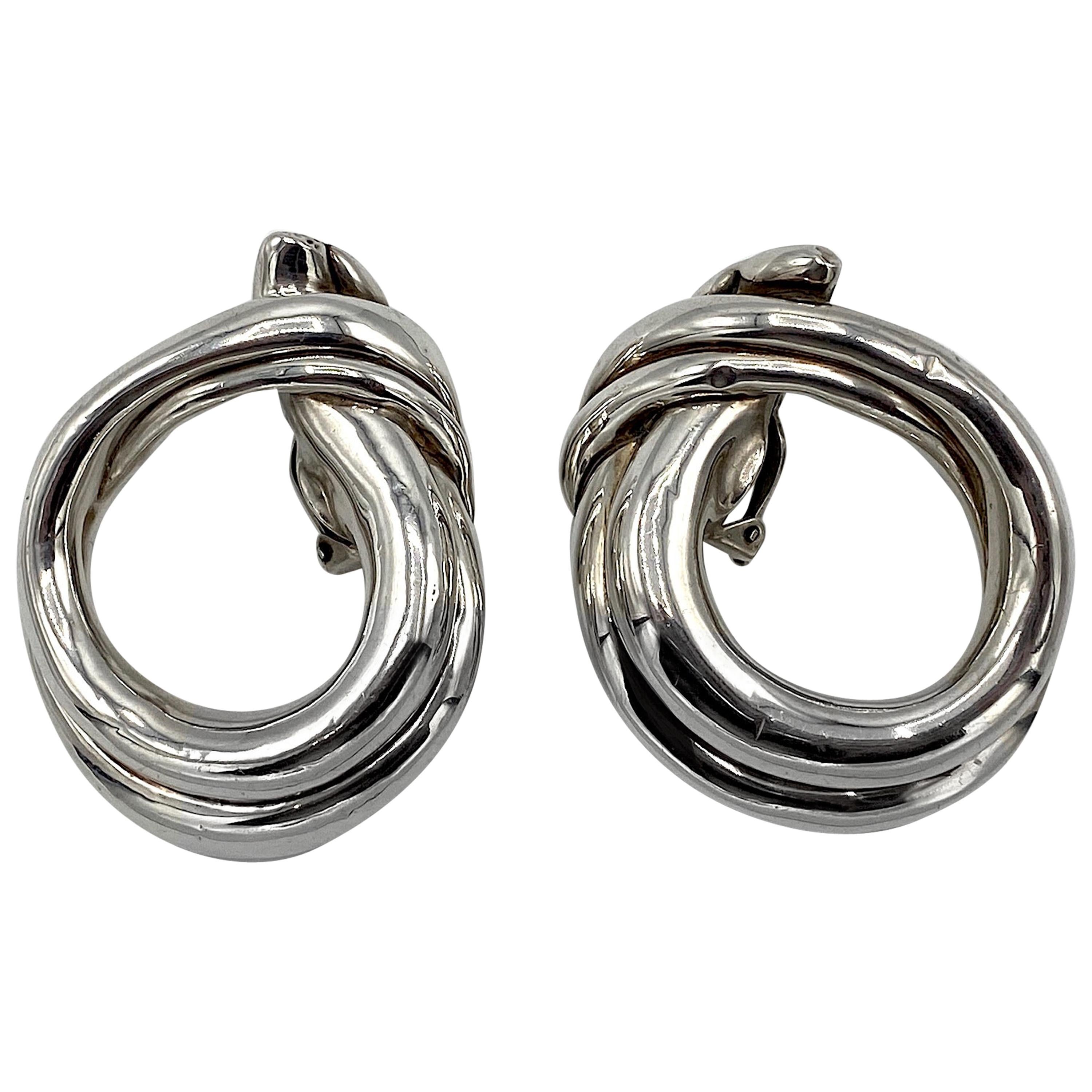 Large Modernist Sterling Silver Hoop Earrings by David Varsano