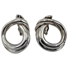 Vintage Large Modernist Sterling Silver Hoop Earrings by David Varsano