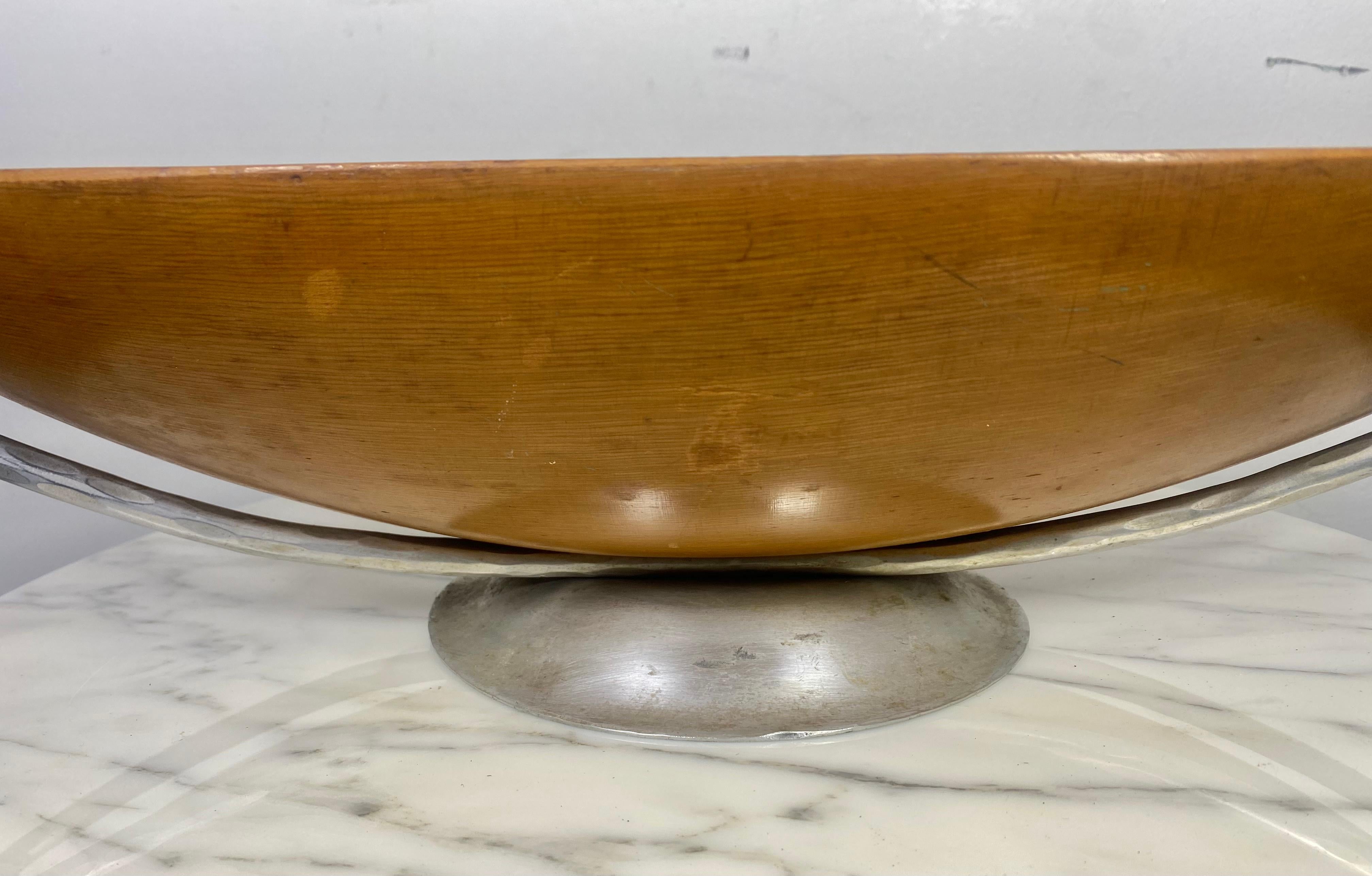 Large Modernist Teak, hammered aluminum, copper centerpiece / bowl  For Sale 2