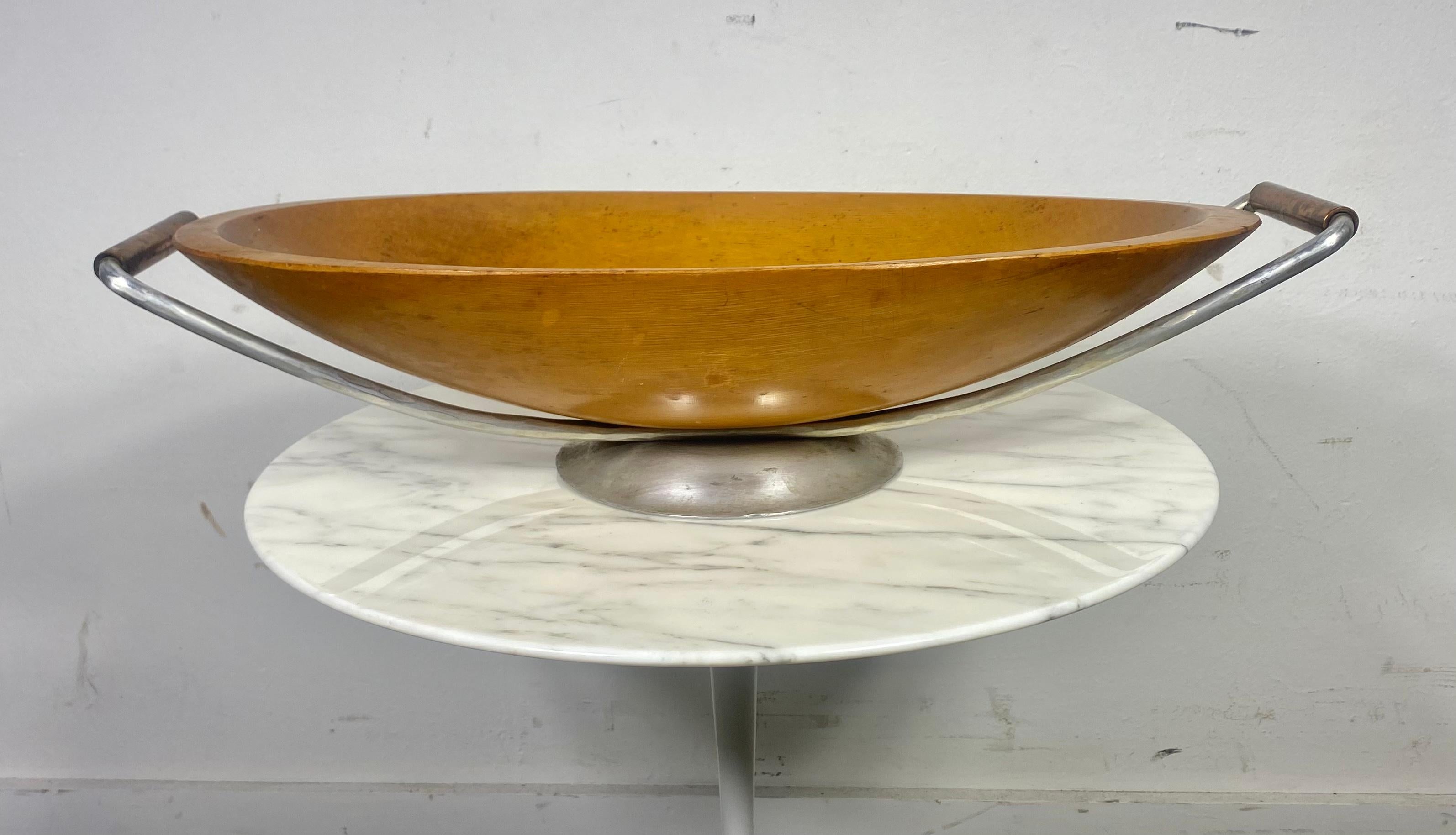 Large Modernist Teak, hammered aluminum, copper centerpiece / bowl  For Sale 3