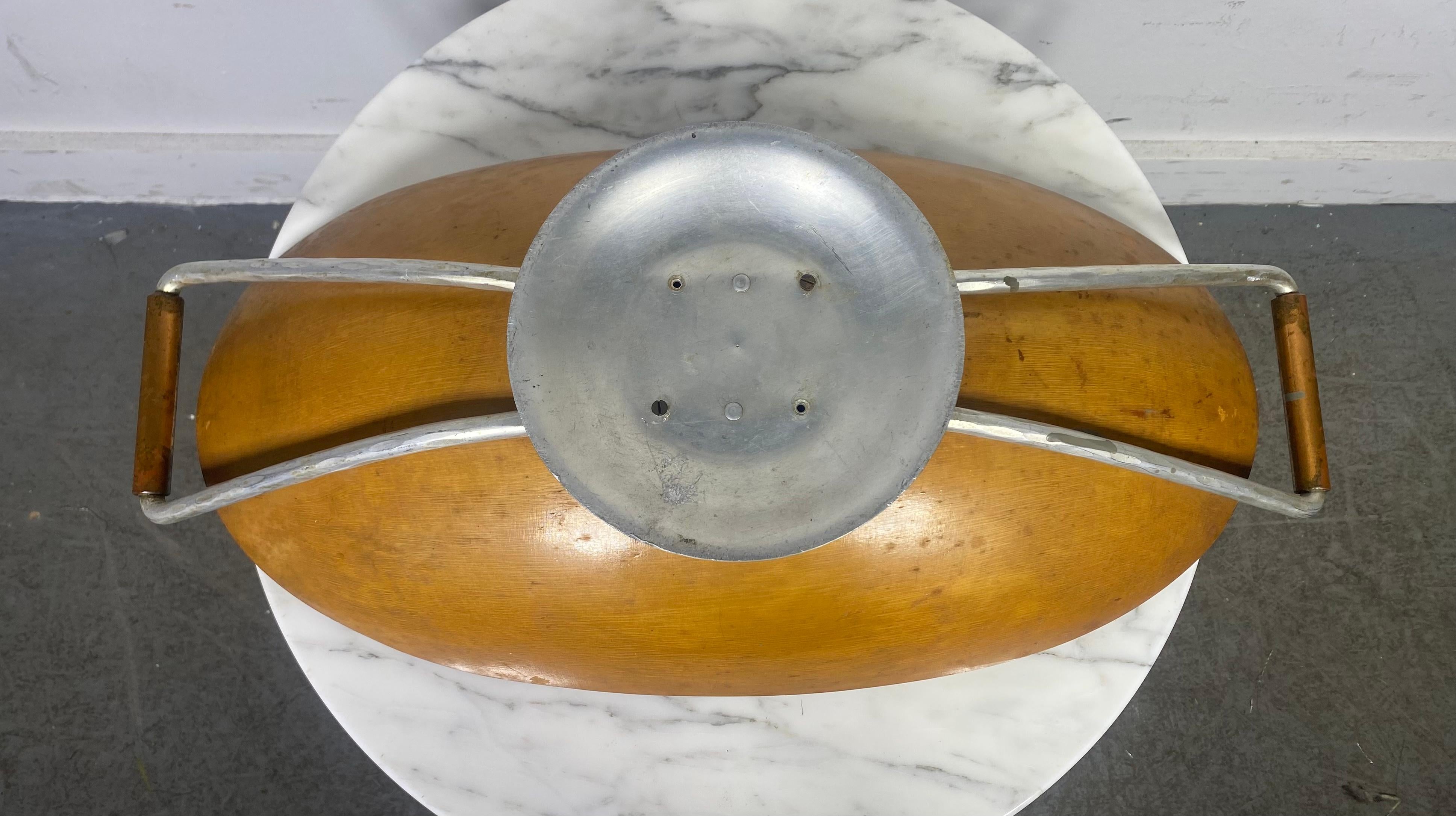 American Large Modernist Teak, hammered aluminum, copper centerpiece / bowl  For Sale