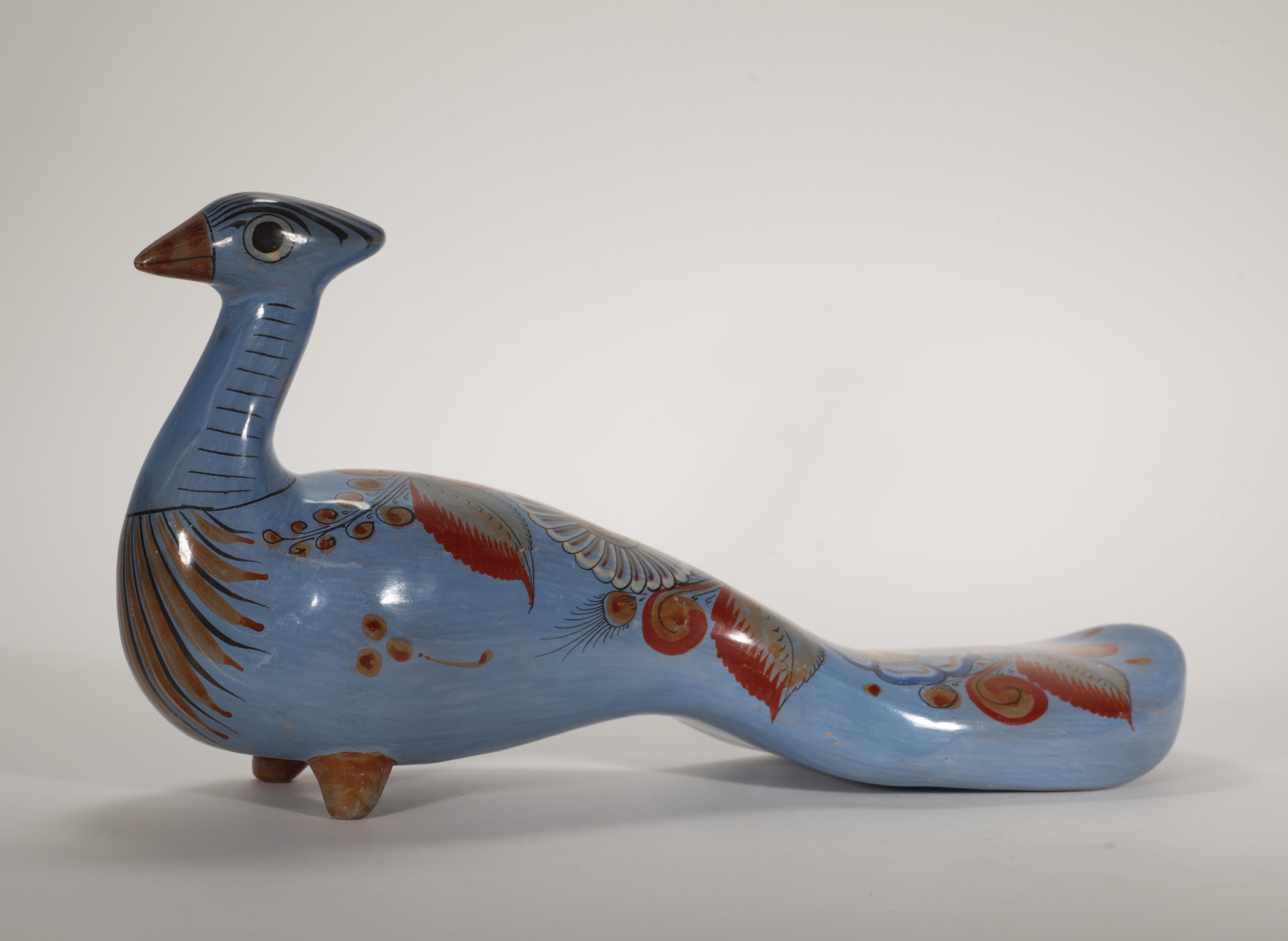 Folk Art Large Modernist Tonala Bird Sculpture, Signed