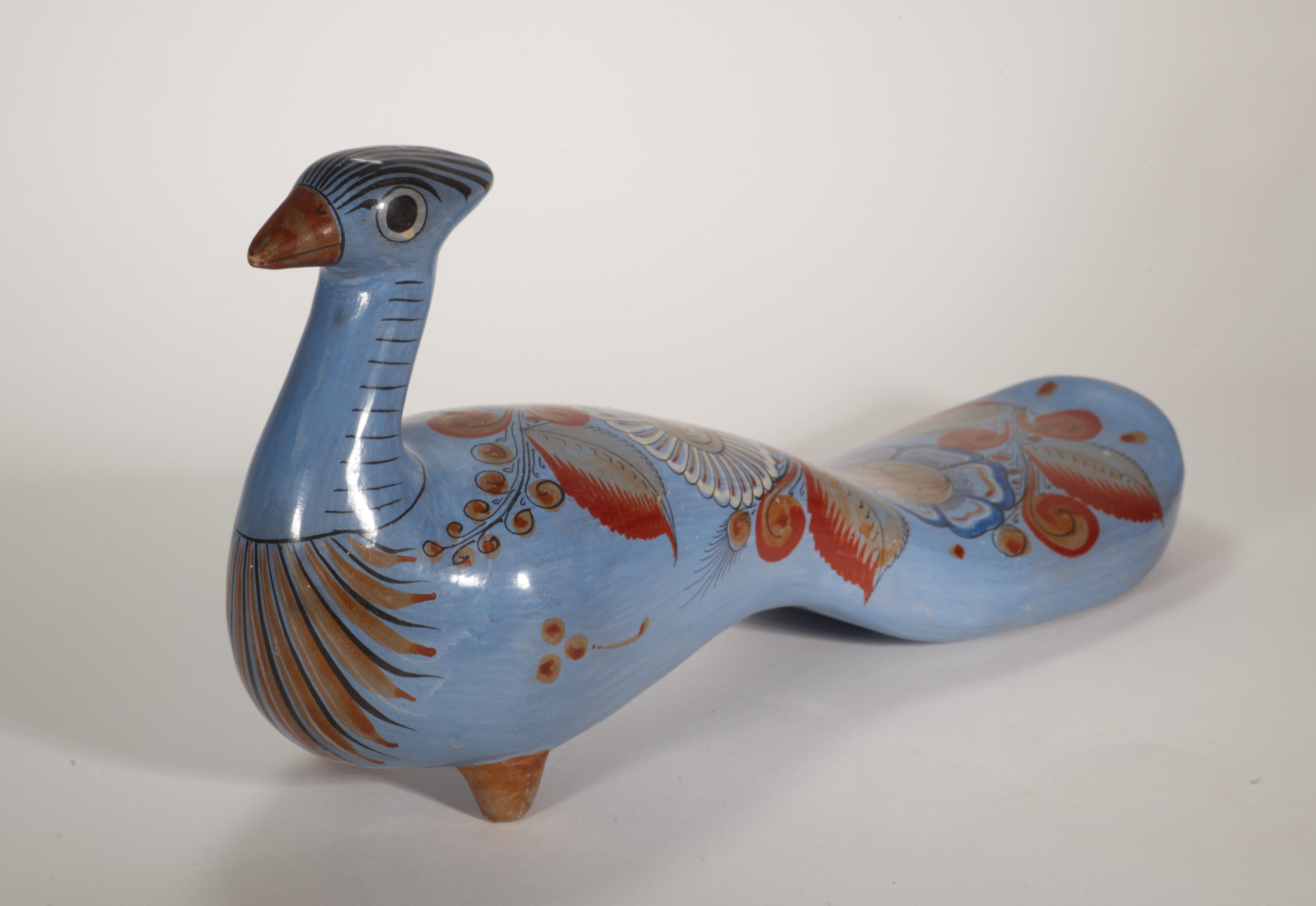 Ceramic Large Modernist Tonala Bird Sculpture, Signed