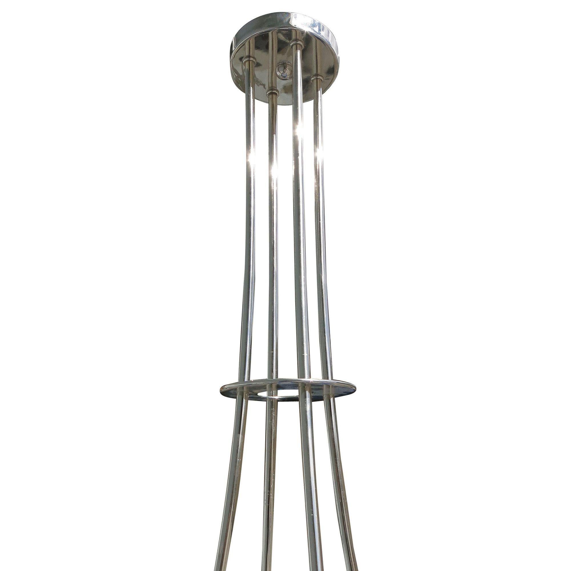 Acciaio Large Modernist Twelve-Light Nickel Finished Chandelier in vendita