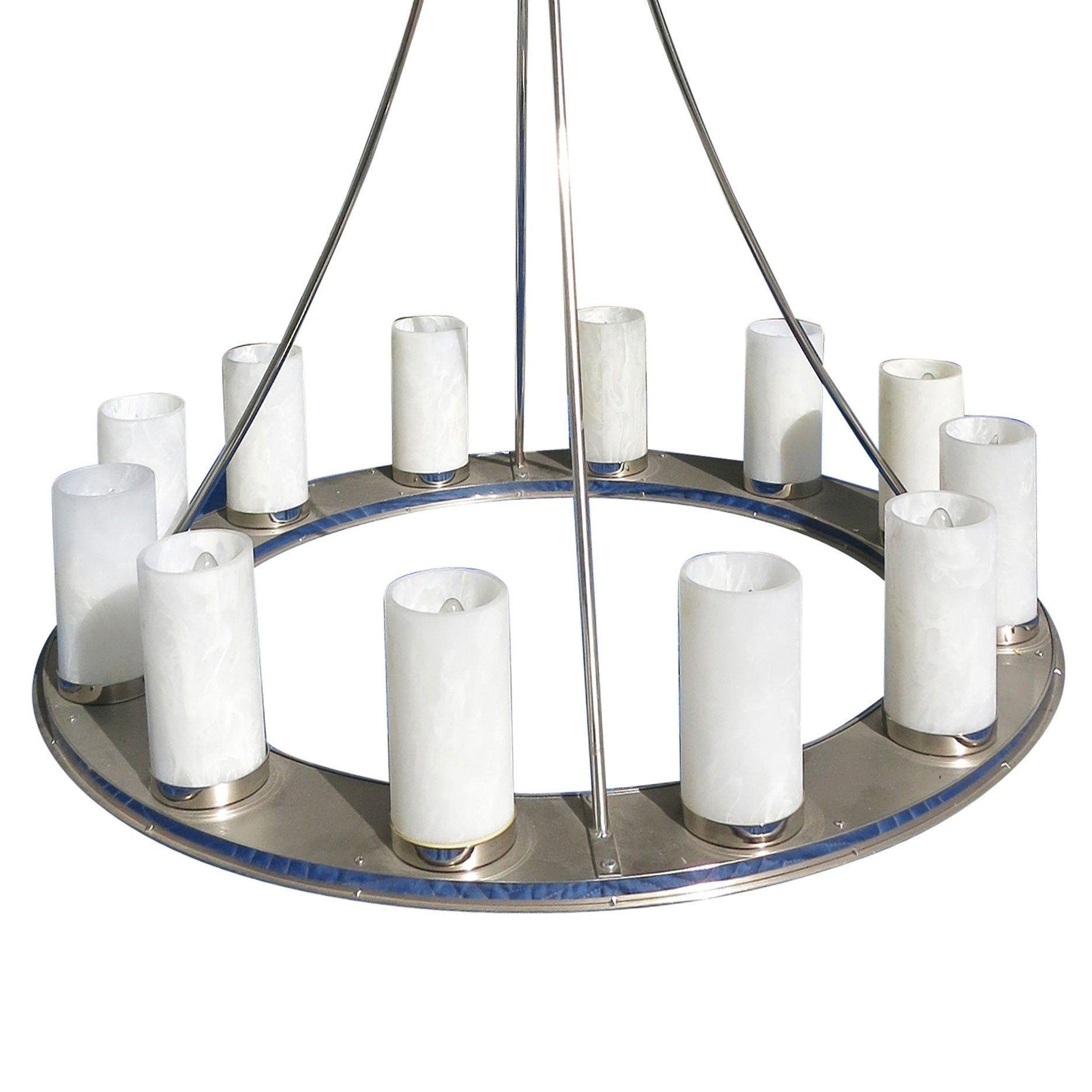 Large Modernist Twelve-Light Nickel Finished Chandelier in vendita 1