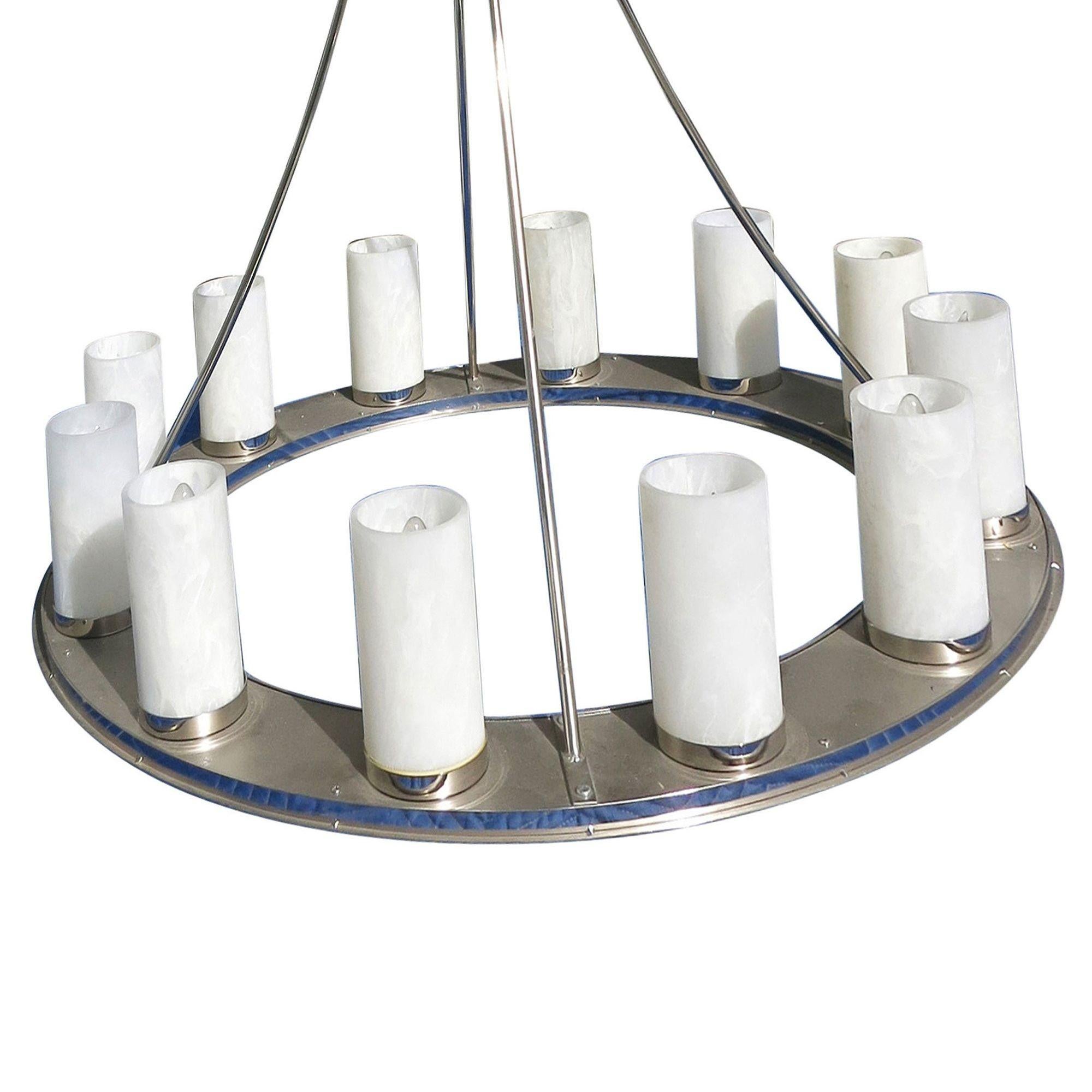 Large Modernist Twelve-Light Nickel Finished Chandelier in vendita 3