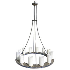 Large Modernist Twelve-Light Nickel Finished Chandelier