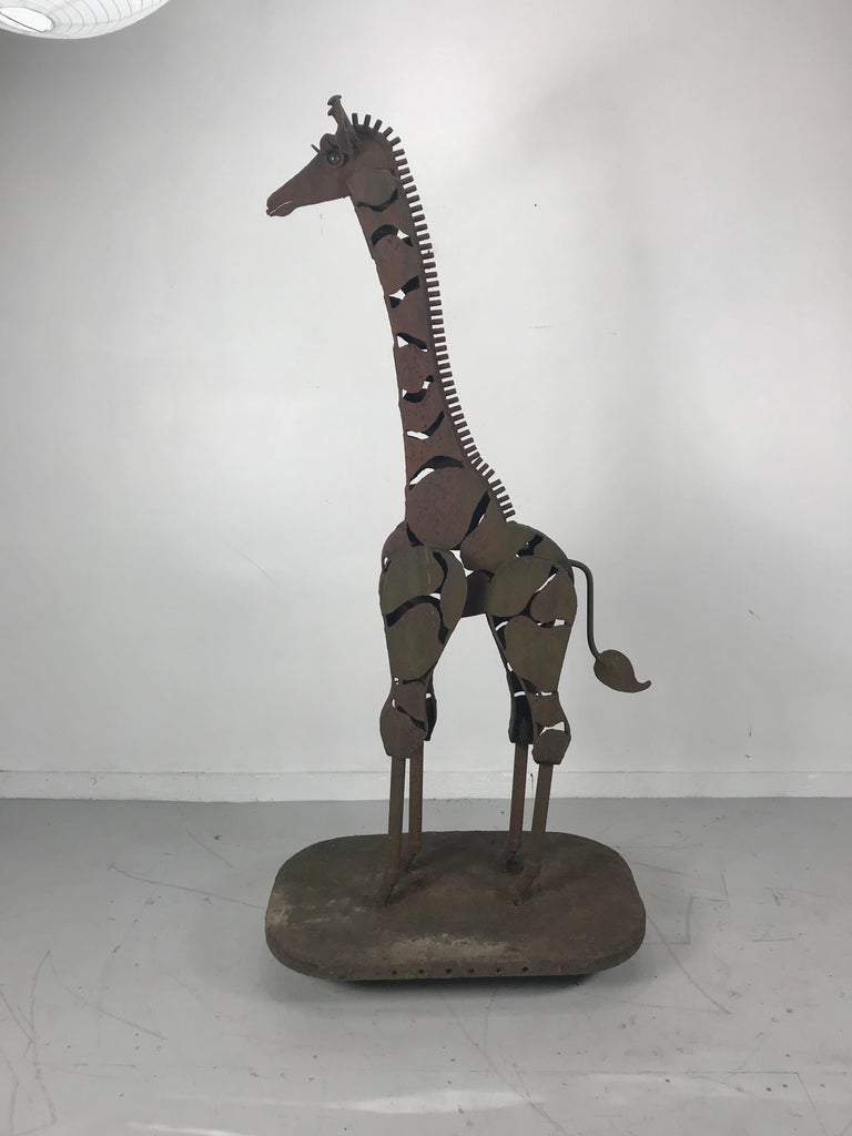 Large Modernist Welded Steel "Giraffe" Garden Sculpture Artist Signed
