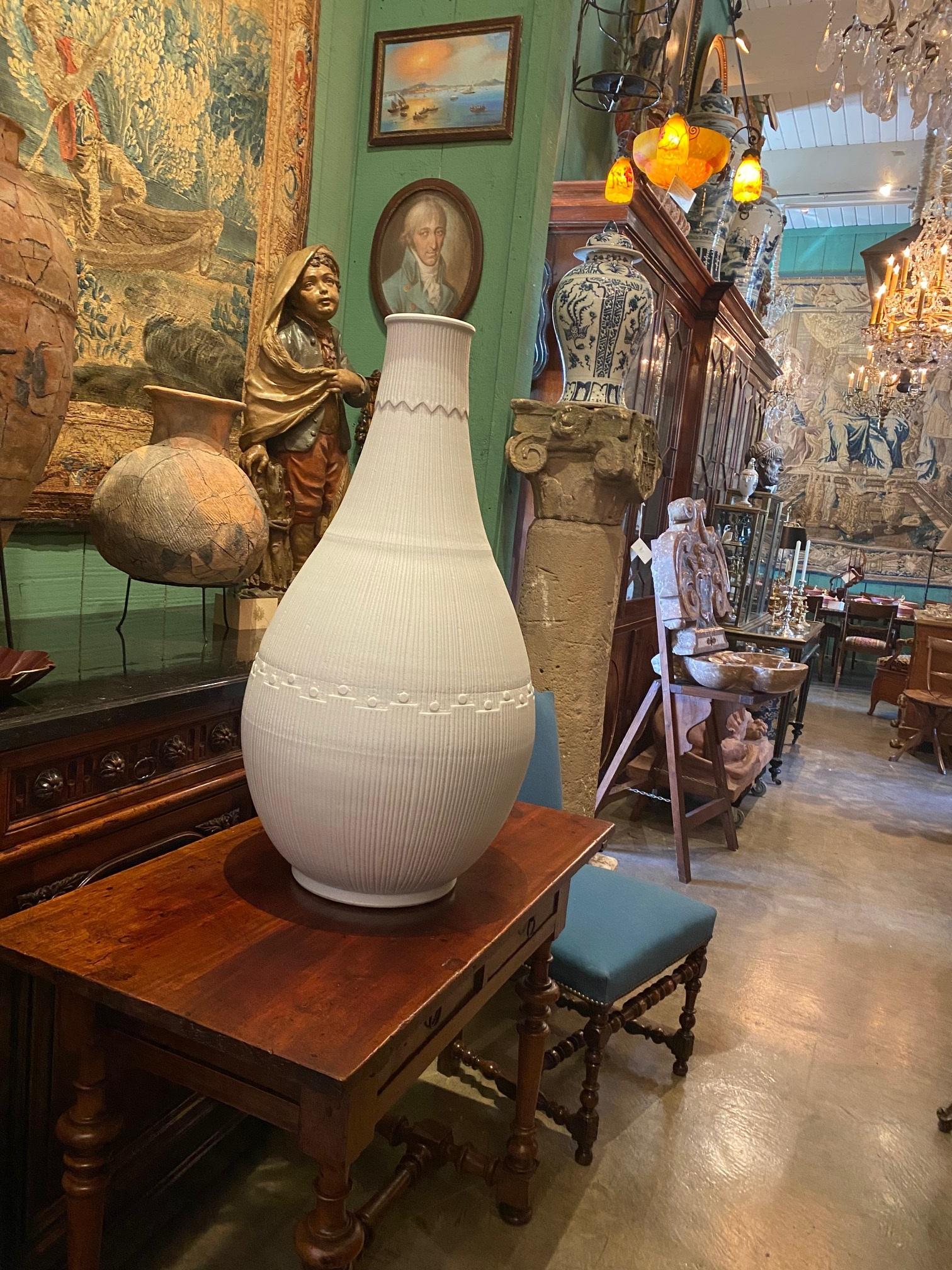 Large Modernist White Glazed Vase Jar Center Piece Focal point Decorative Modern. The simplicity of the lines in modernism pieces between the 1900 and 1940 Is unbeatable. This piece stands at approx. 34”-35” in Height  and 18-19” Width . The