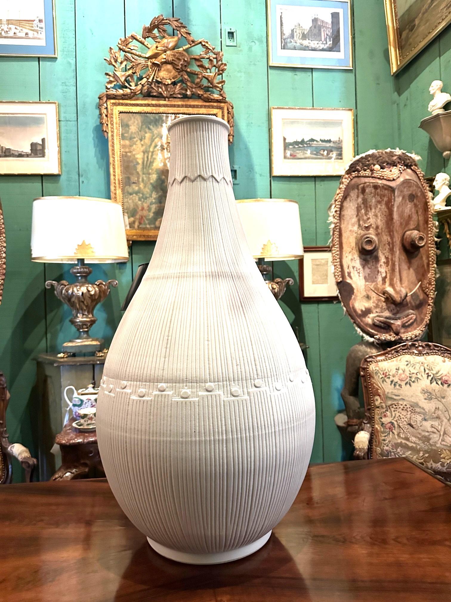 20th Century Large Modernist White Glazed Vase Jar Center Piece Focal point Decorative Modern For Sale