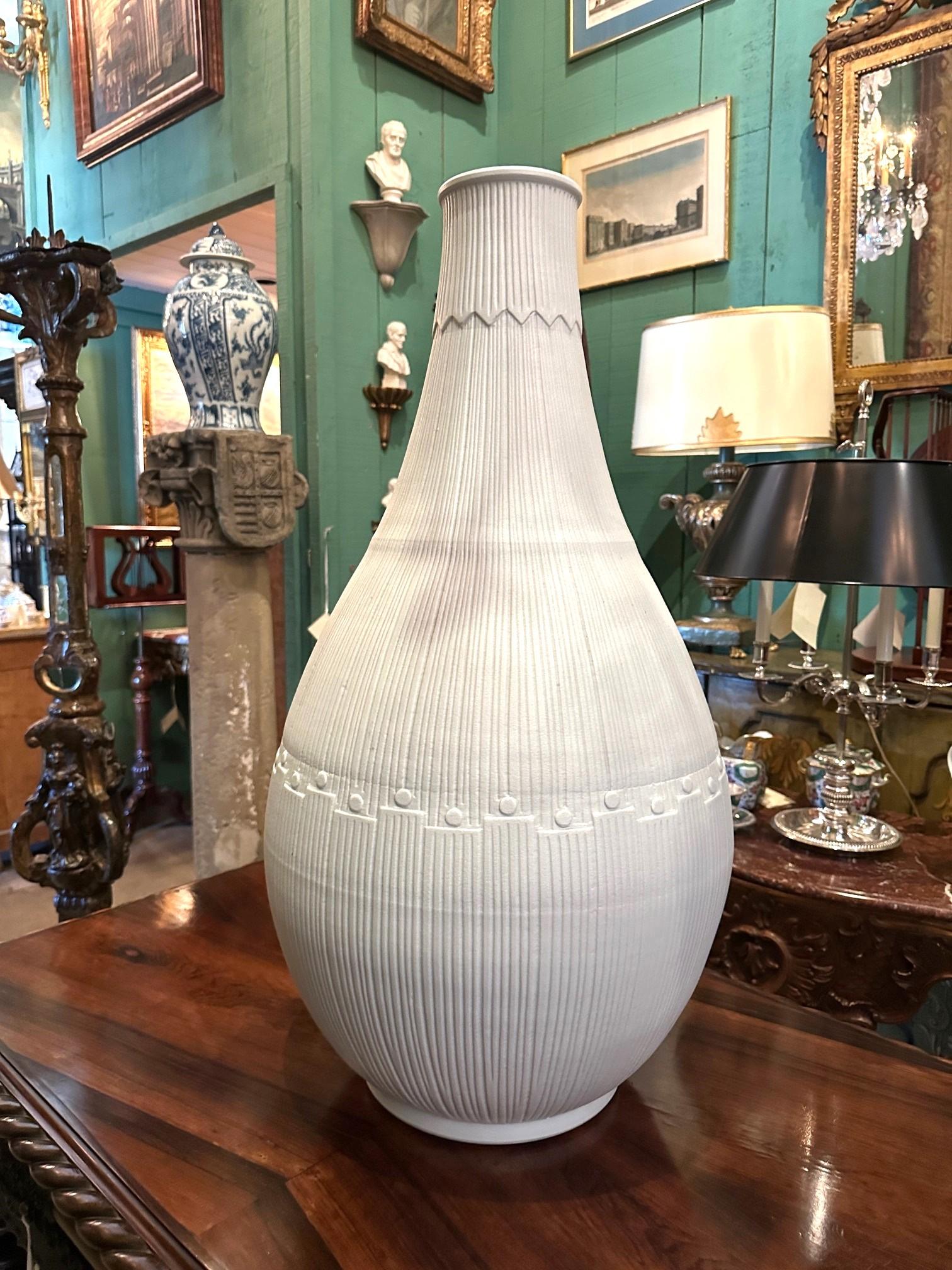 Ceramic Large Modernist White Glazed Vase Jar Center Piece Focal point Decorative Modern For Sale