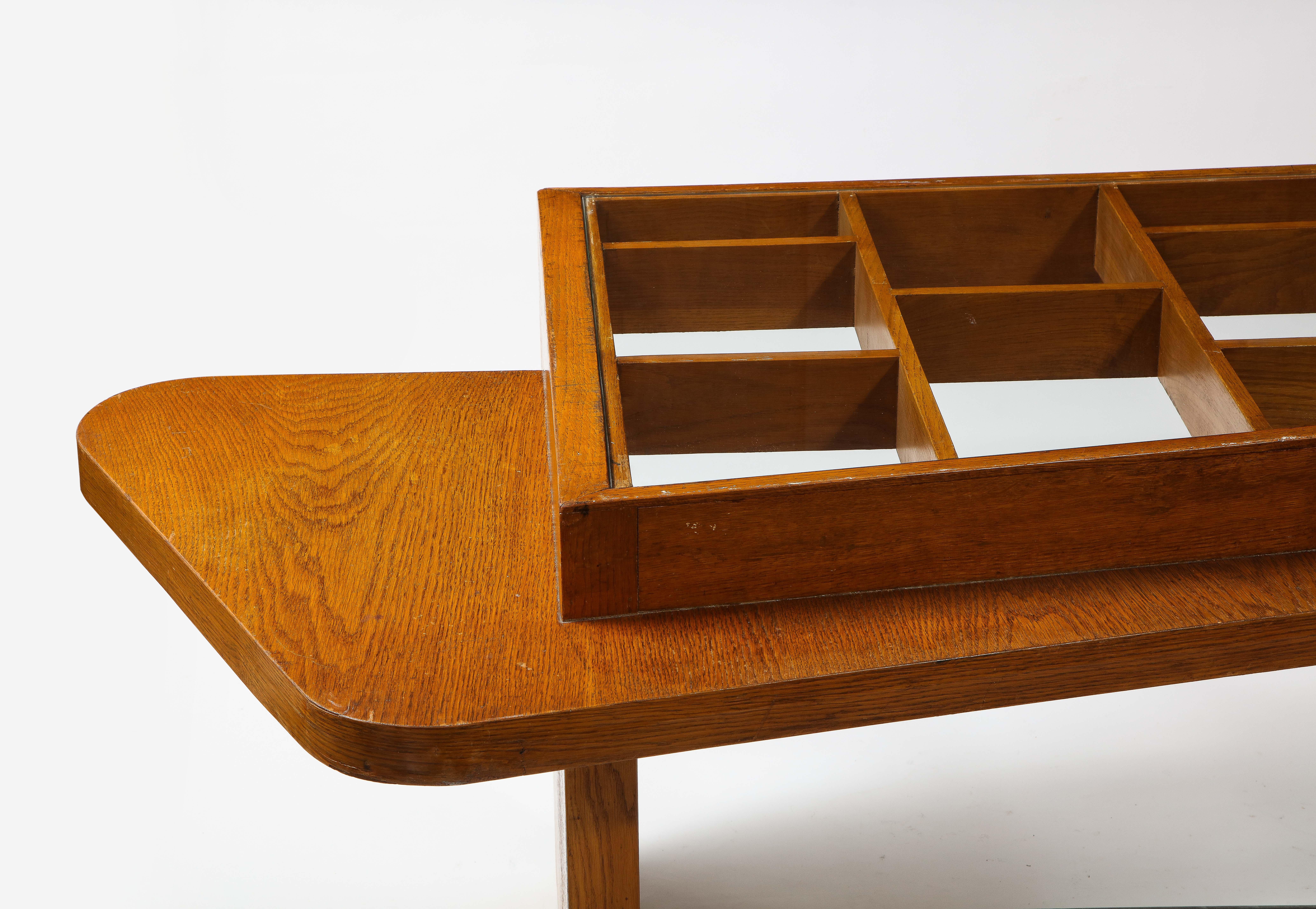 French Large Oak & Class Modernist Desk, France 1950's For Sale