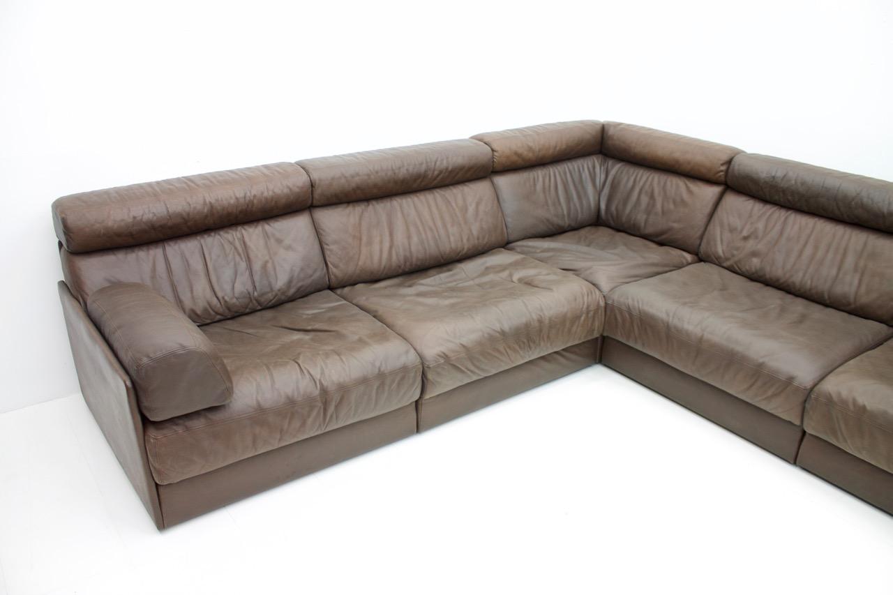 Swiss Sectional Sofa in Dark Brown Leather by De Sede DS 76 Switzerland, 1970s For Sale
