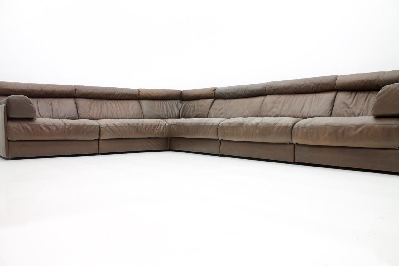 Sectional Sofa in Dark Brown Leather by De Sede DS 76 Switzerland, 1970s In Good Condition For Sale In Frankfurt / Dreieich, DE