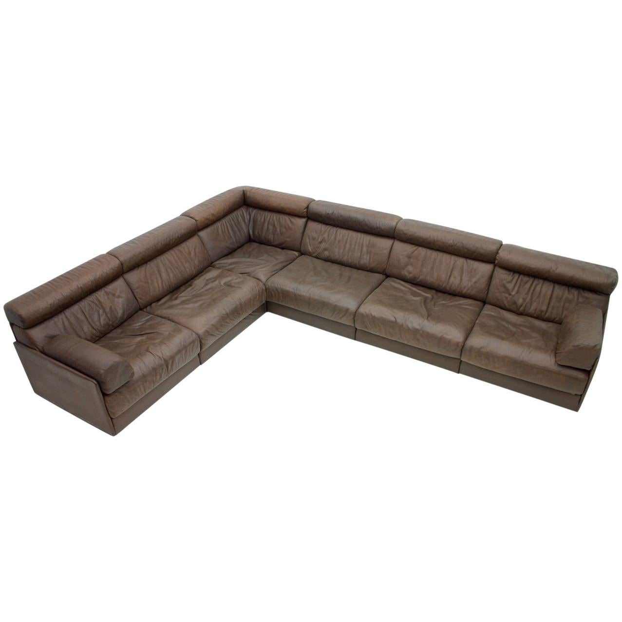 Sectional Sofa in Dark Brown Leather by De Sede DS 76 Switzerland, 1970s
