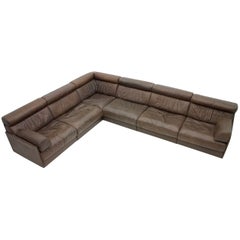 Retro Sectional Sofa in Dark Brown Leather by De Sede DS 76 Switzerland, 1970s