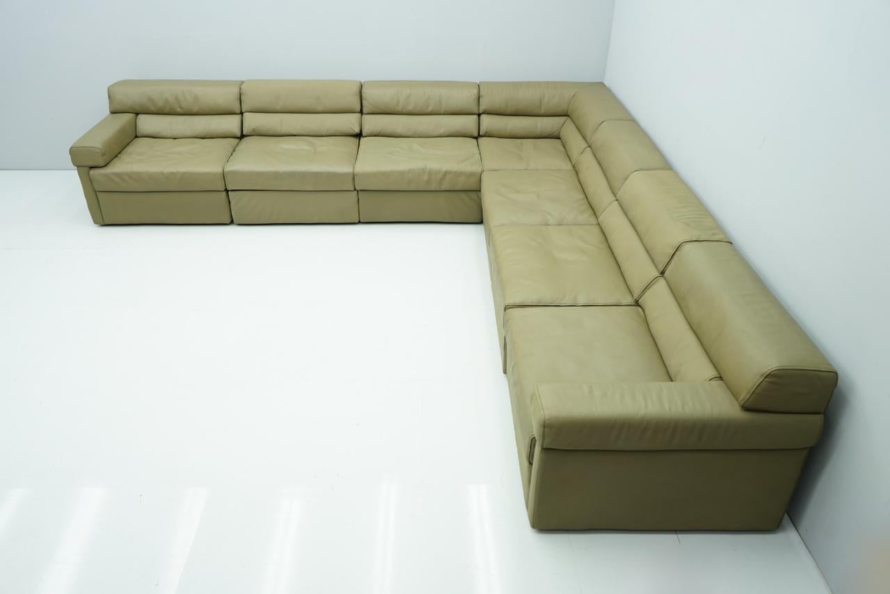 Mid-Century Modern Large Modular Sectional Sofa in Elephant Grey Leather by Walter Knoll, 1970s