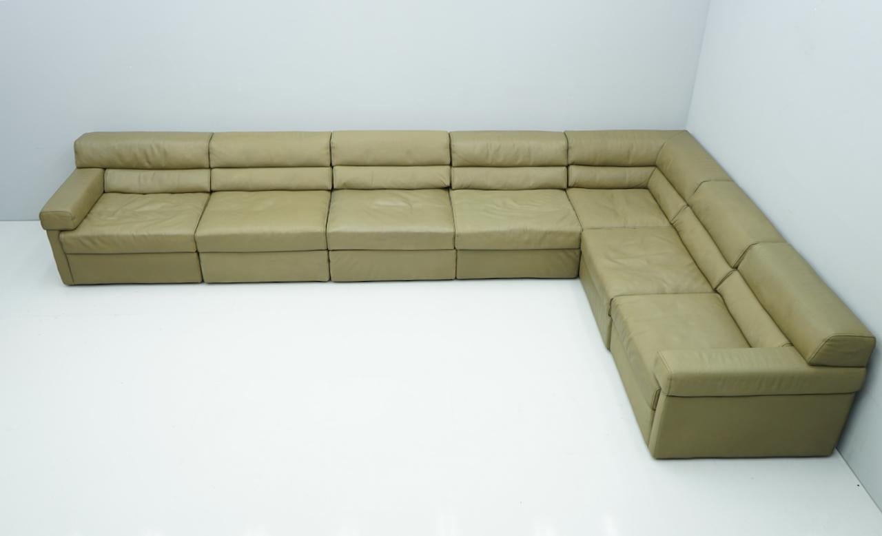 Large Modular Sectional Sofa in Elephant Grey Leather by Walter Knoll, 1970s In Good Condition In Frankfurt / Dreieich, DE