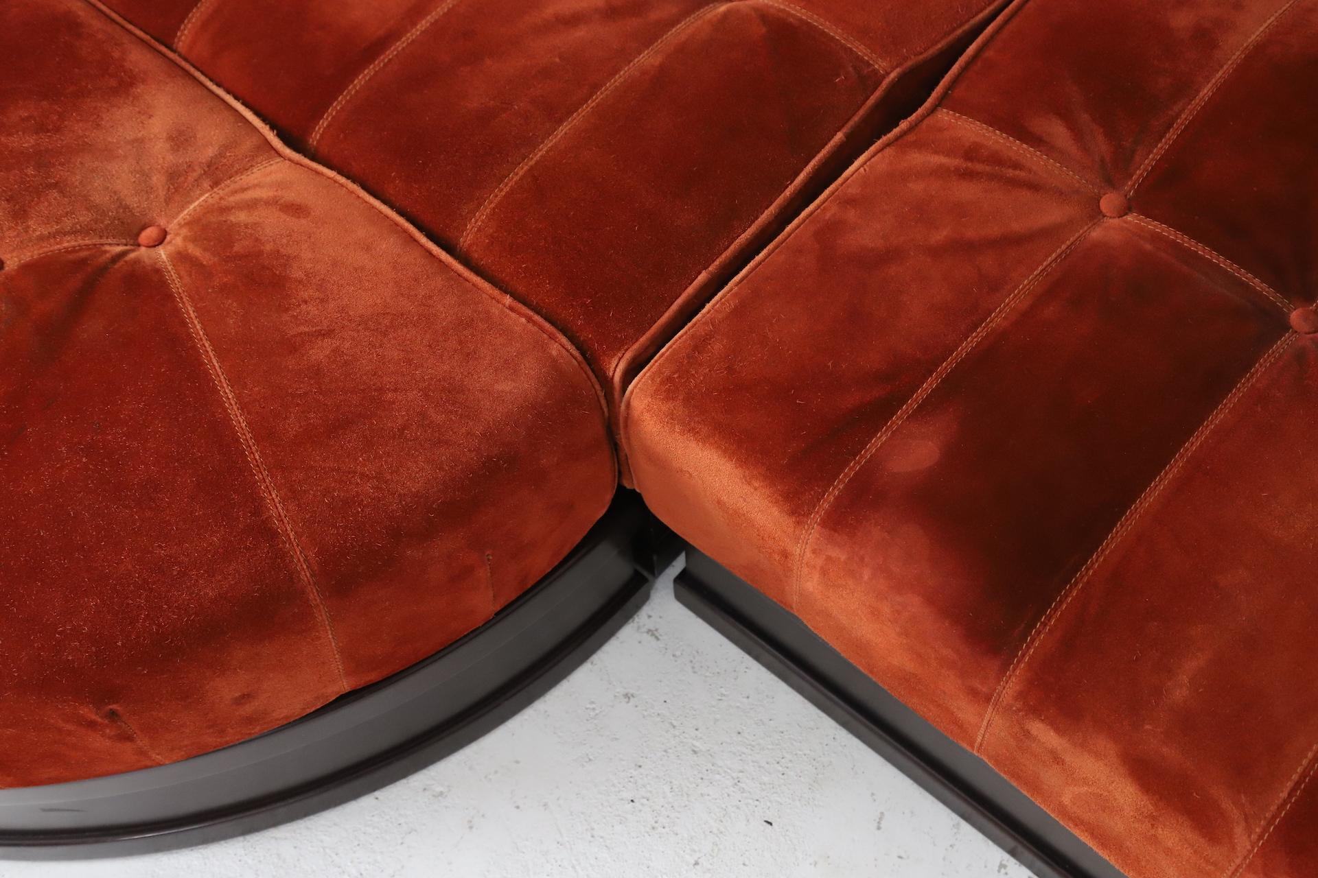 Large Modular Sofa by Luciano Frigerio in Suede and Mahogany, Italy, 1960s 1