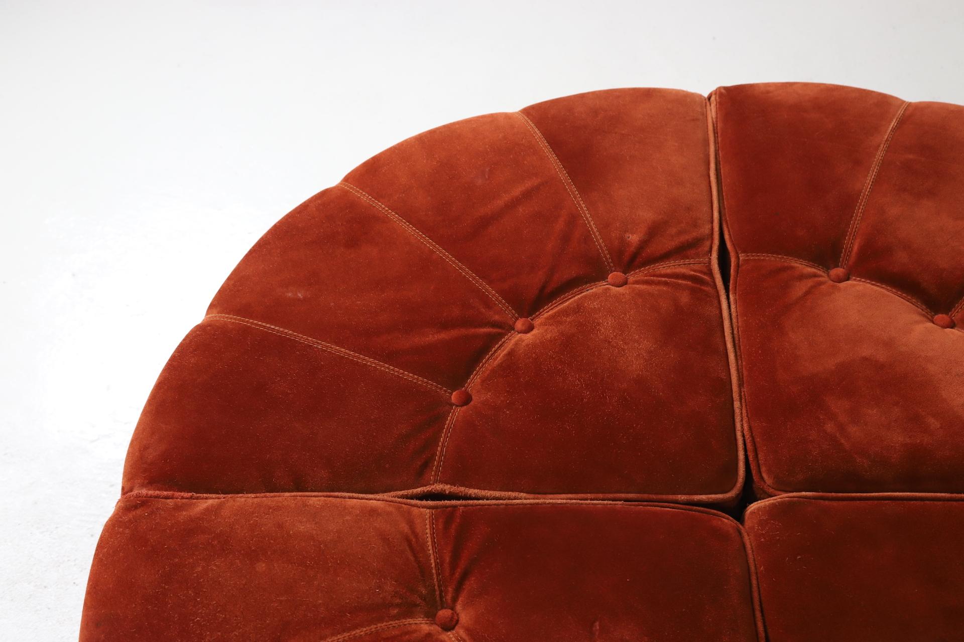 Large Modular Sofa by Luciano Frigerio in Suede and Mahogany, Italy, 1960s 2