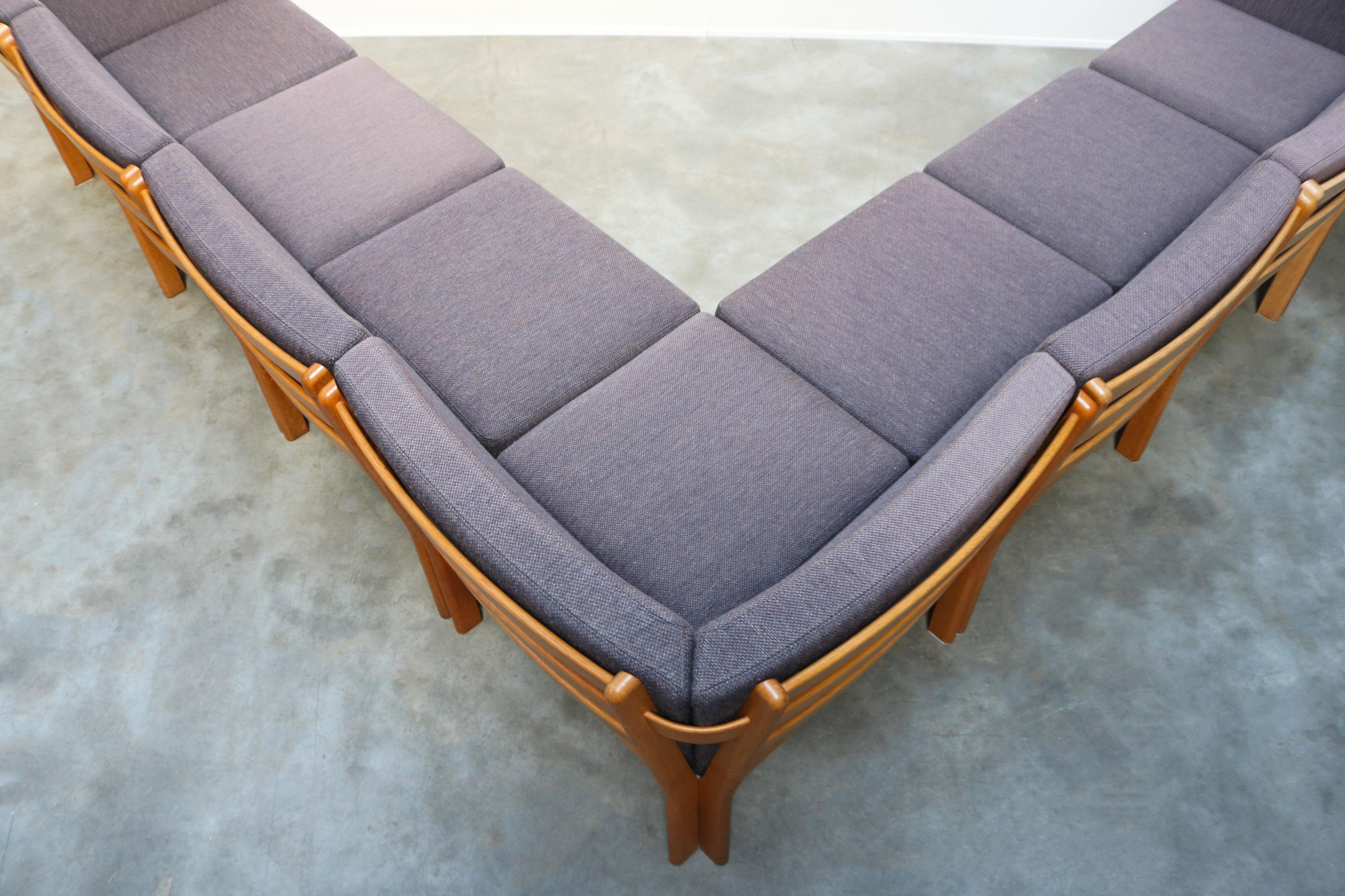 Sofá modular grande GE 280 de Hans J. Wegner para GETAMA Roble Azul Gris en venta 7