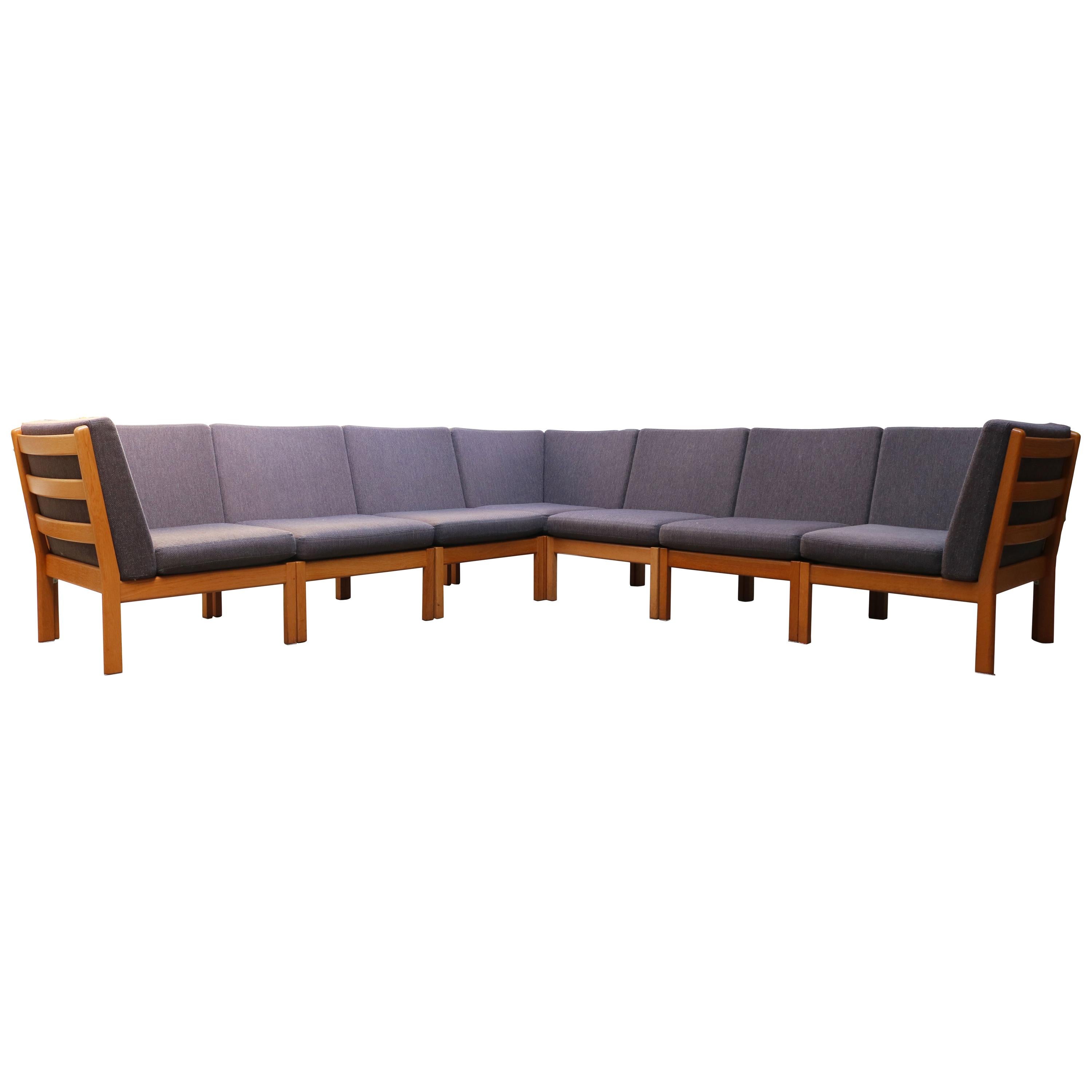 Large Modular Sofa GE 280 by Hans J. Wegner for GETAMA Oak Blue Grey