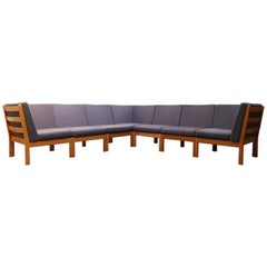 Large Modular Sofa GE 280 by Hans J. Wegner for GETAMA Oak Blue Grey