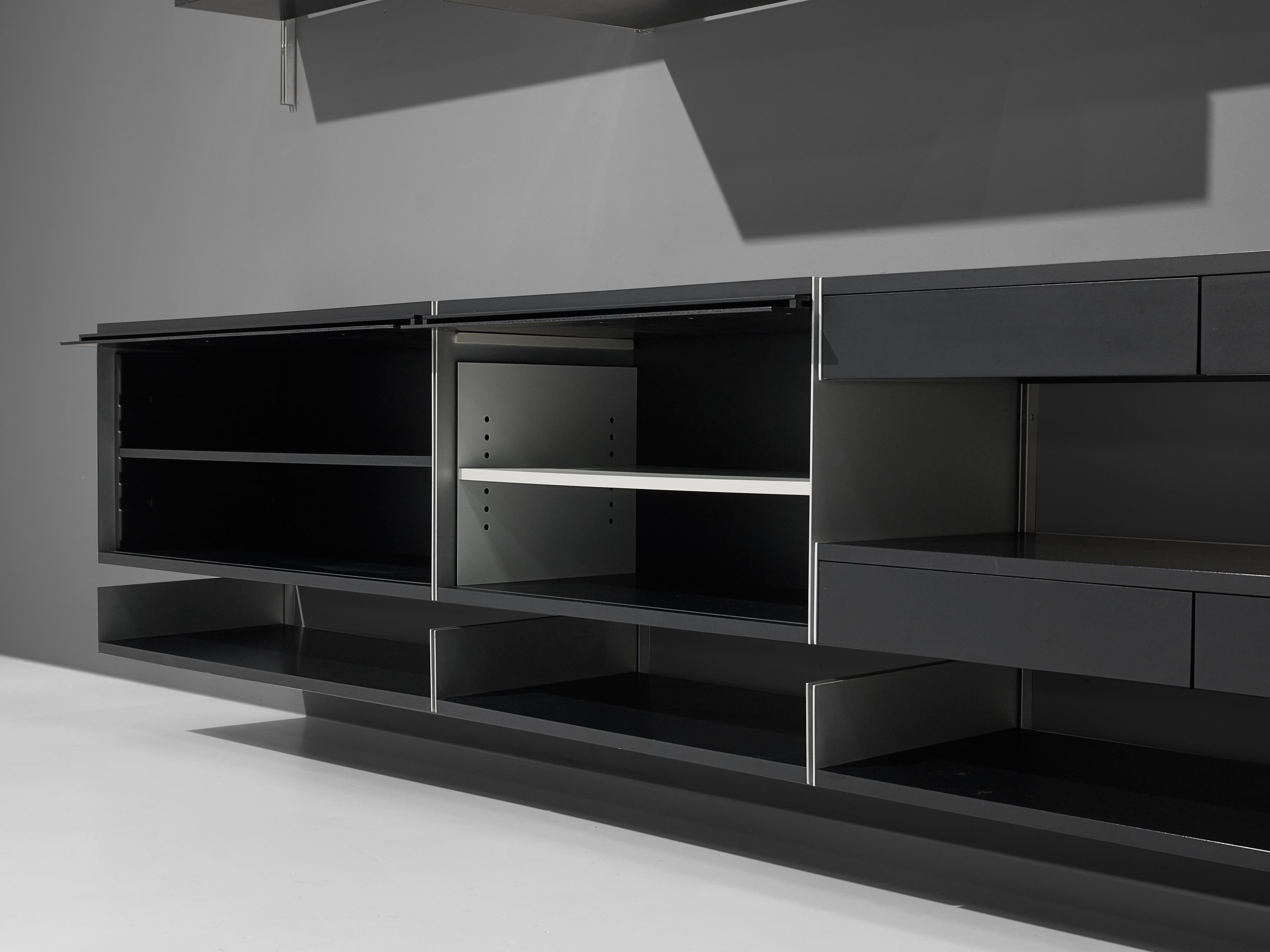 Large Modular Wall Unit by Dieter Rams in Aluminum and Black Wood 3