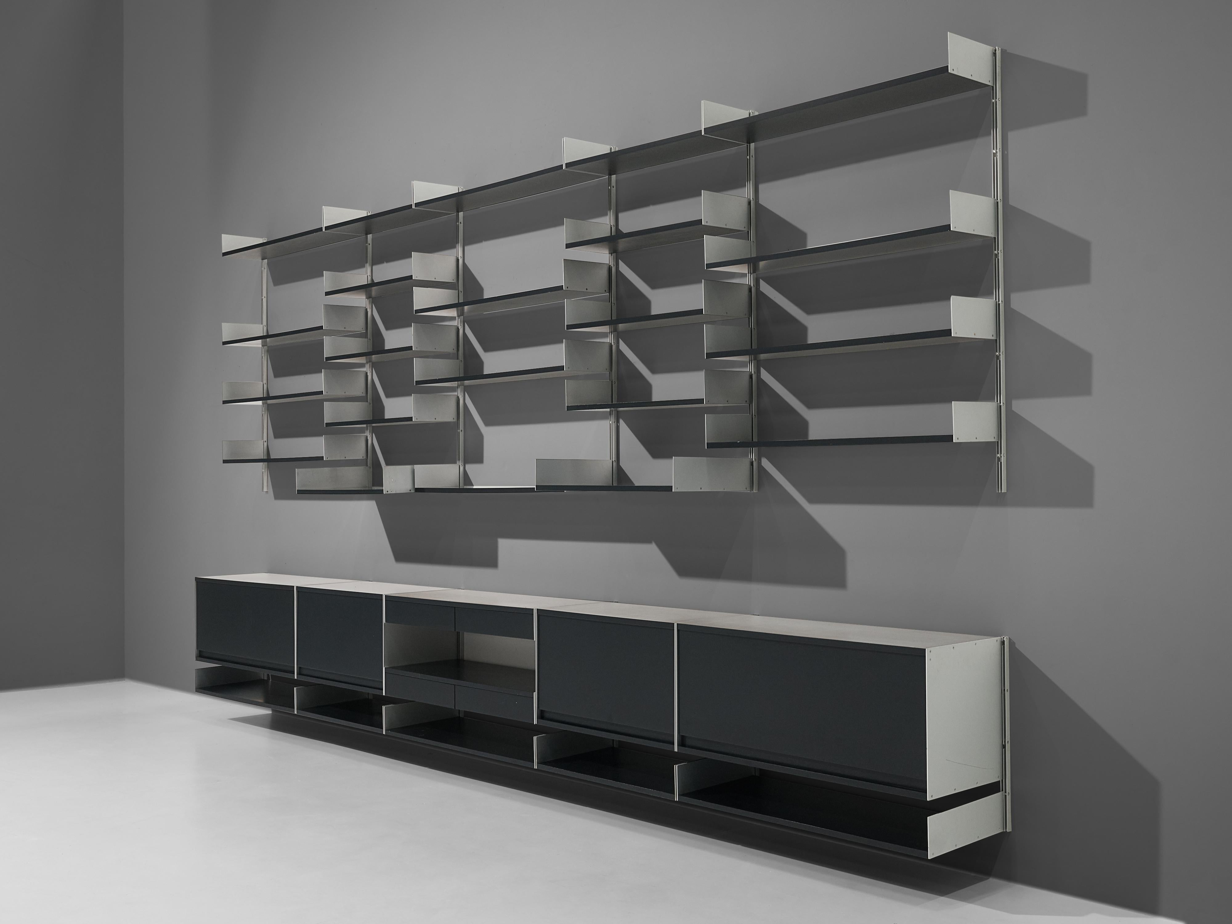 Large Modular Wall Unit by Dieter Rams in Aluminum and Black Wood 4