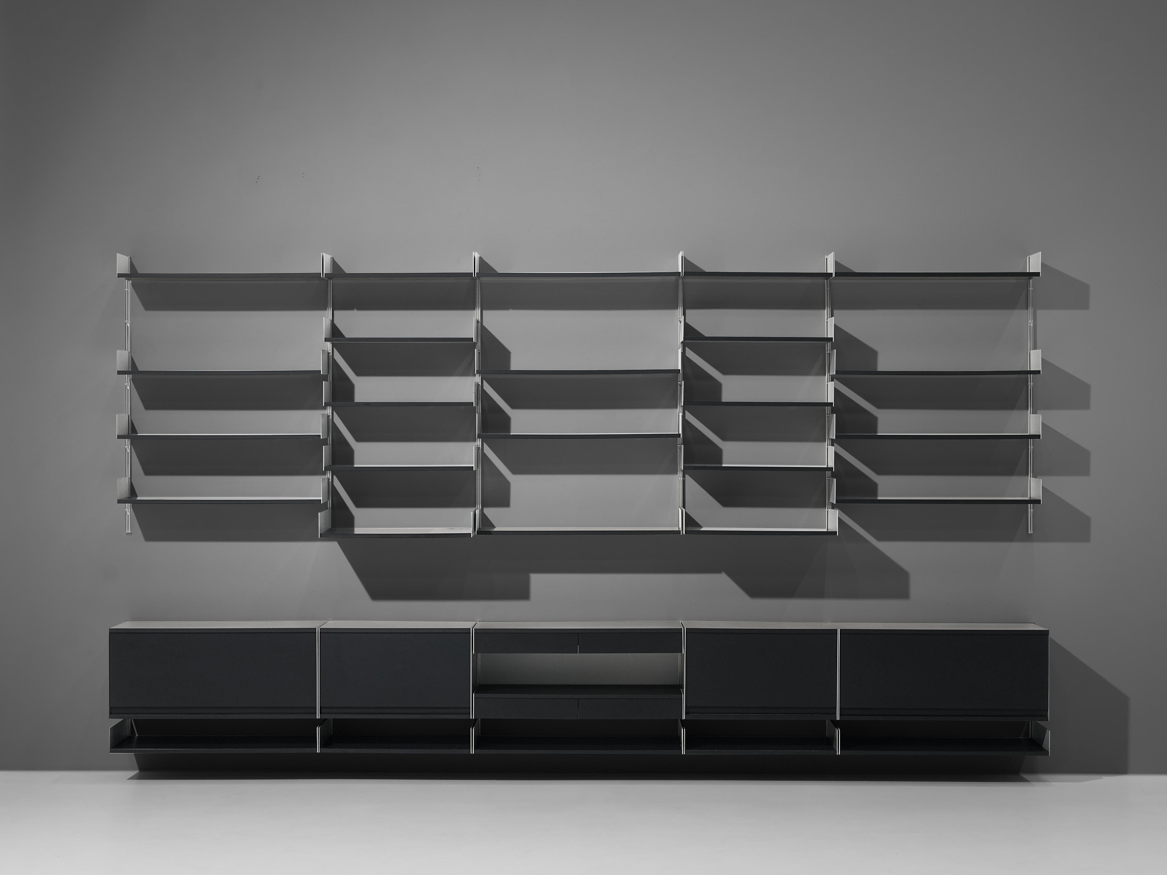 German Dieter Rams for Vitsoe Large Modular Wall Unit in Aluminum and Black Wood