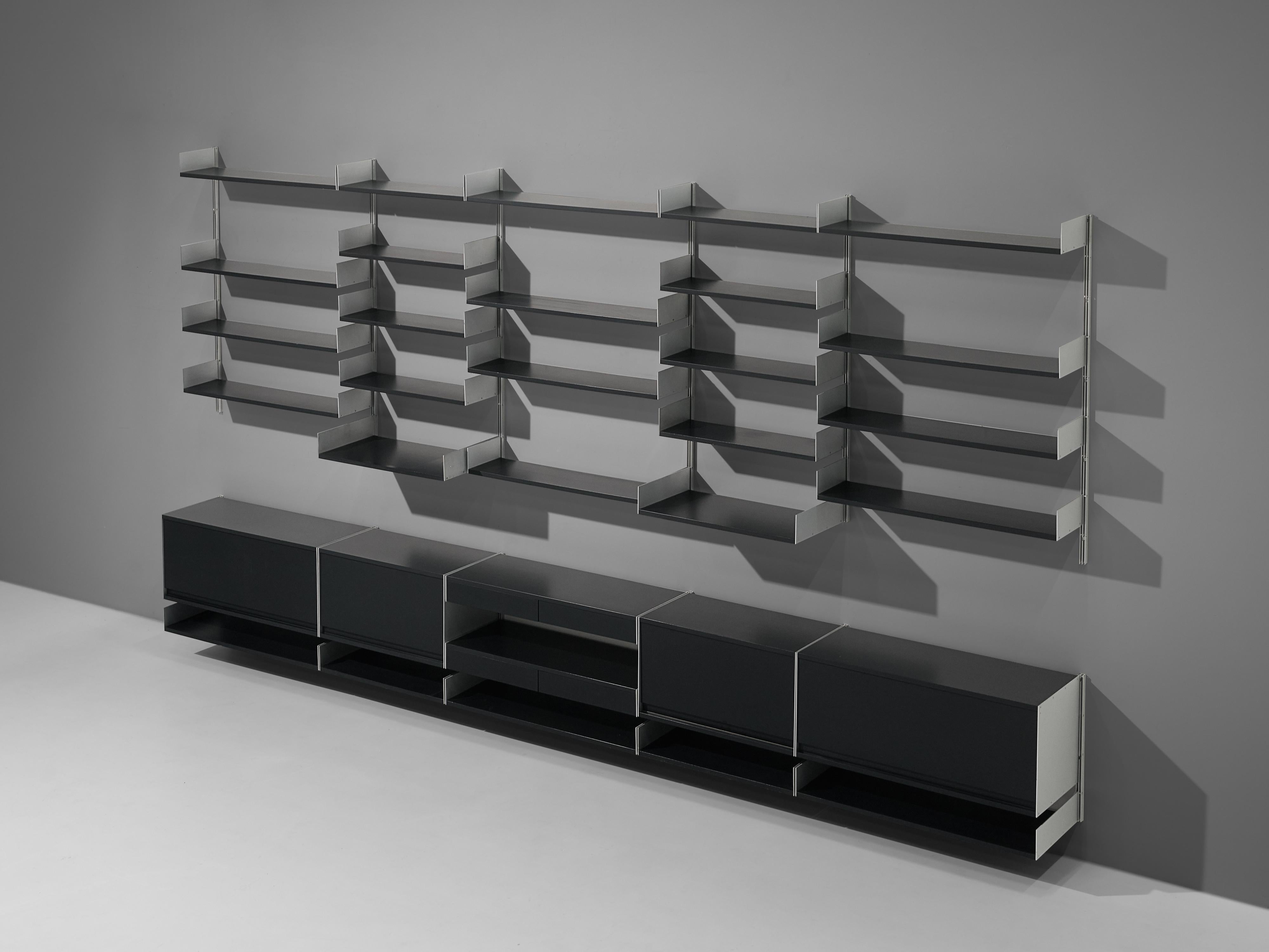 Large Modular Wall Unit by Dieter Rams in Aluminum and Black Wood 1
