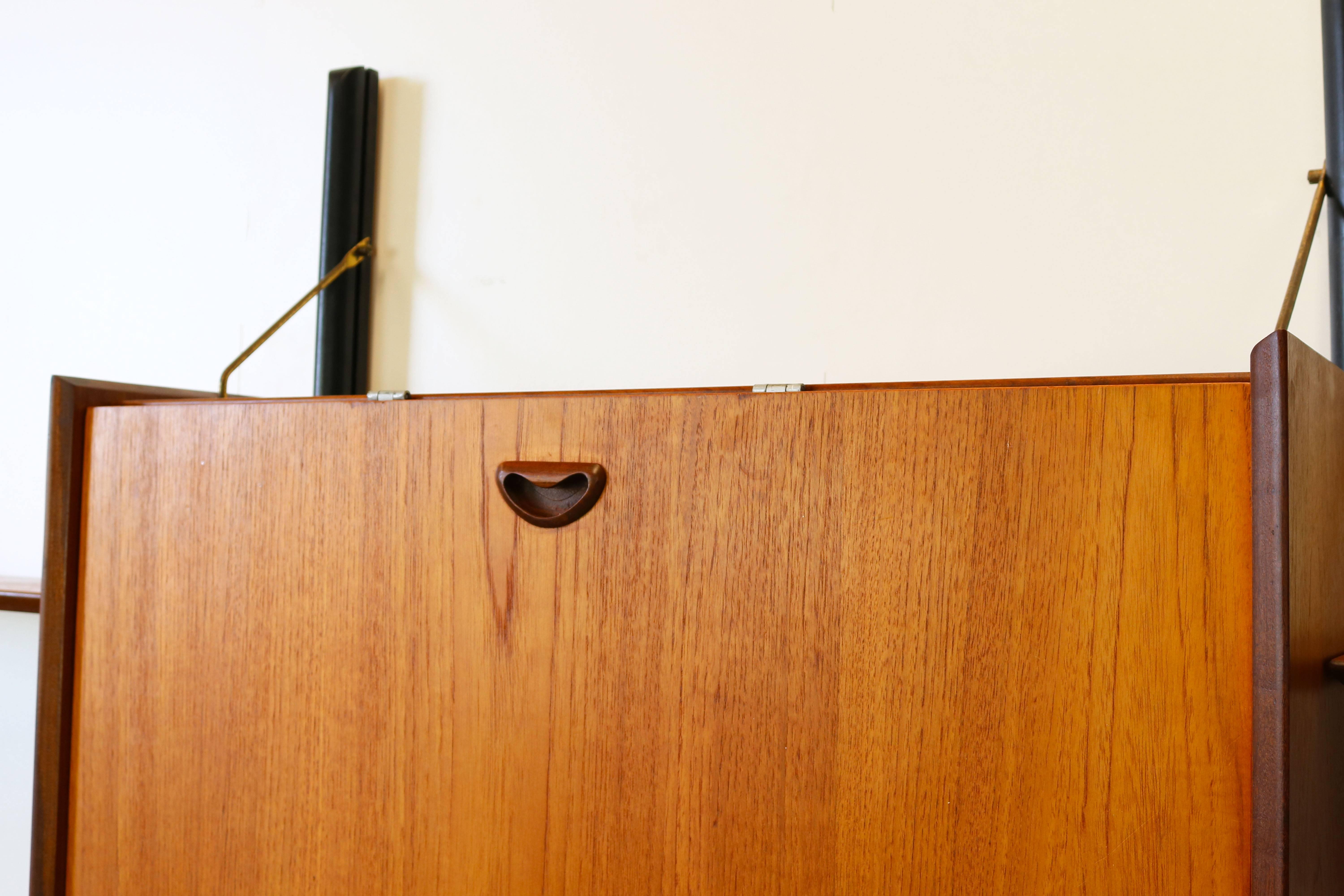 Large Modular Wall Unit Louis van Teeffelen for Webe 1950s in Teak Brass Black 6