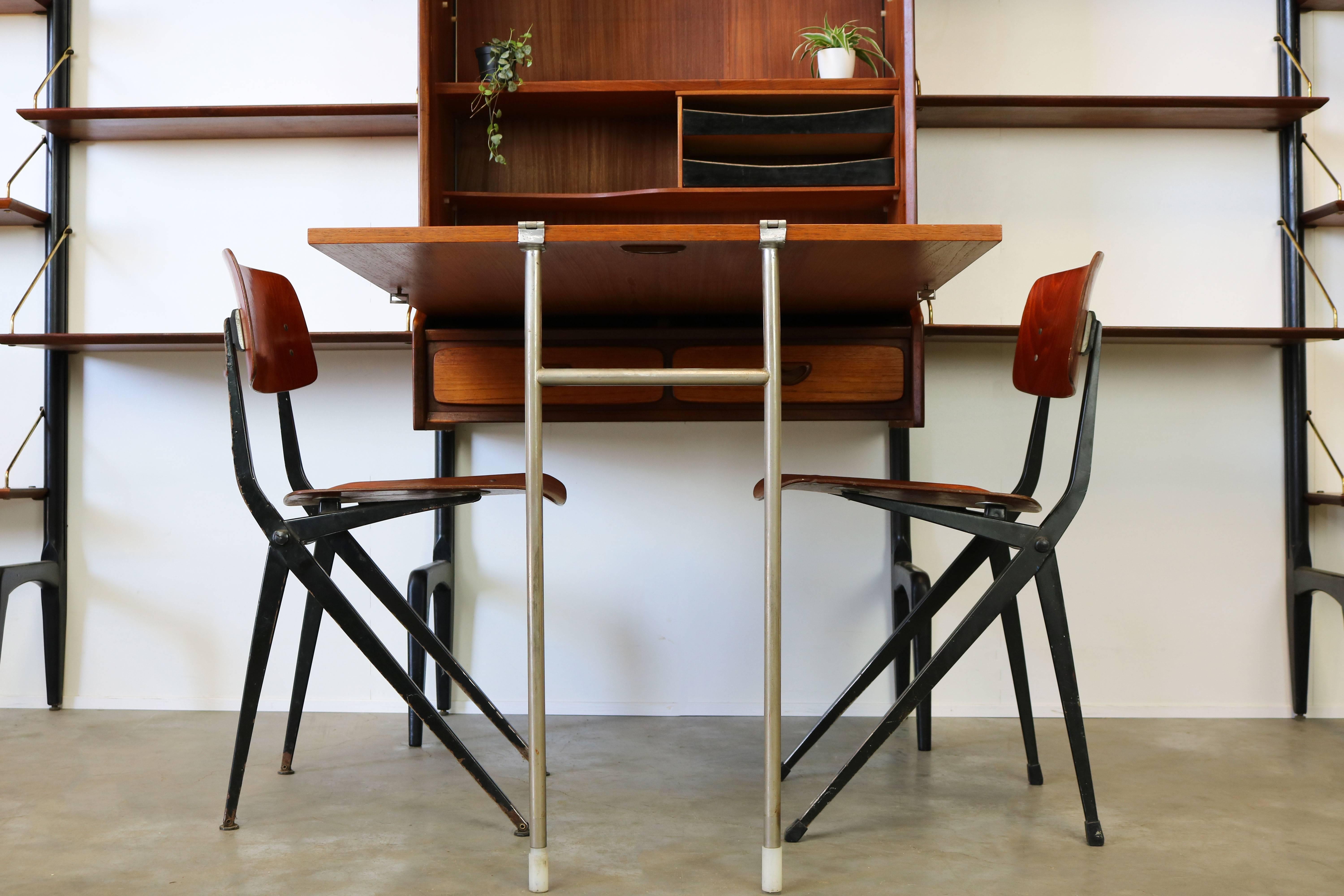 Large Modular Wall Unit Louis van Teeffelen for Webe 1950s in Teak Brass Black 2