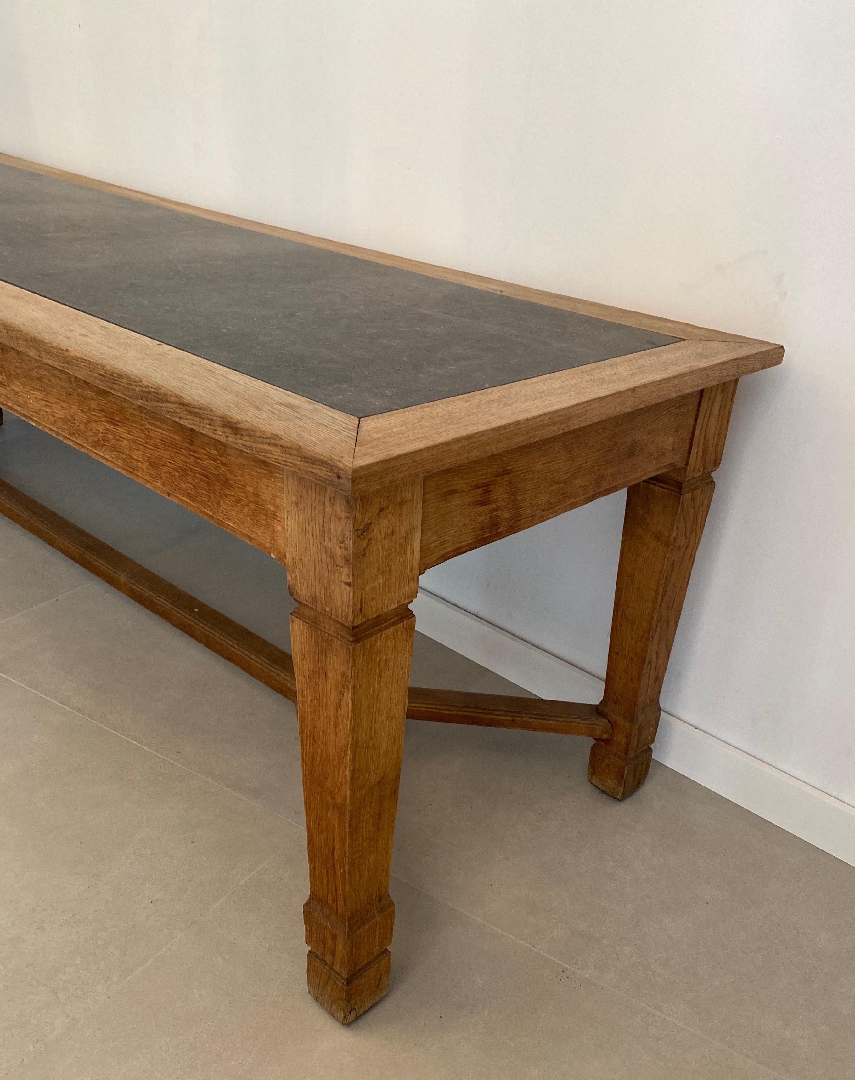 Large Monastery Dinning Table Made of Oak with a Blue Stone Top, French 7