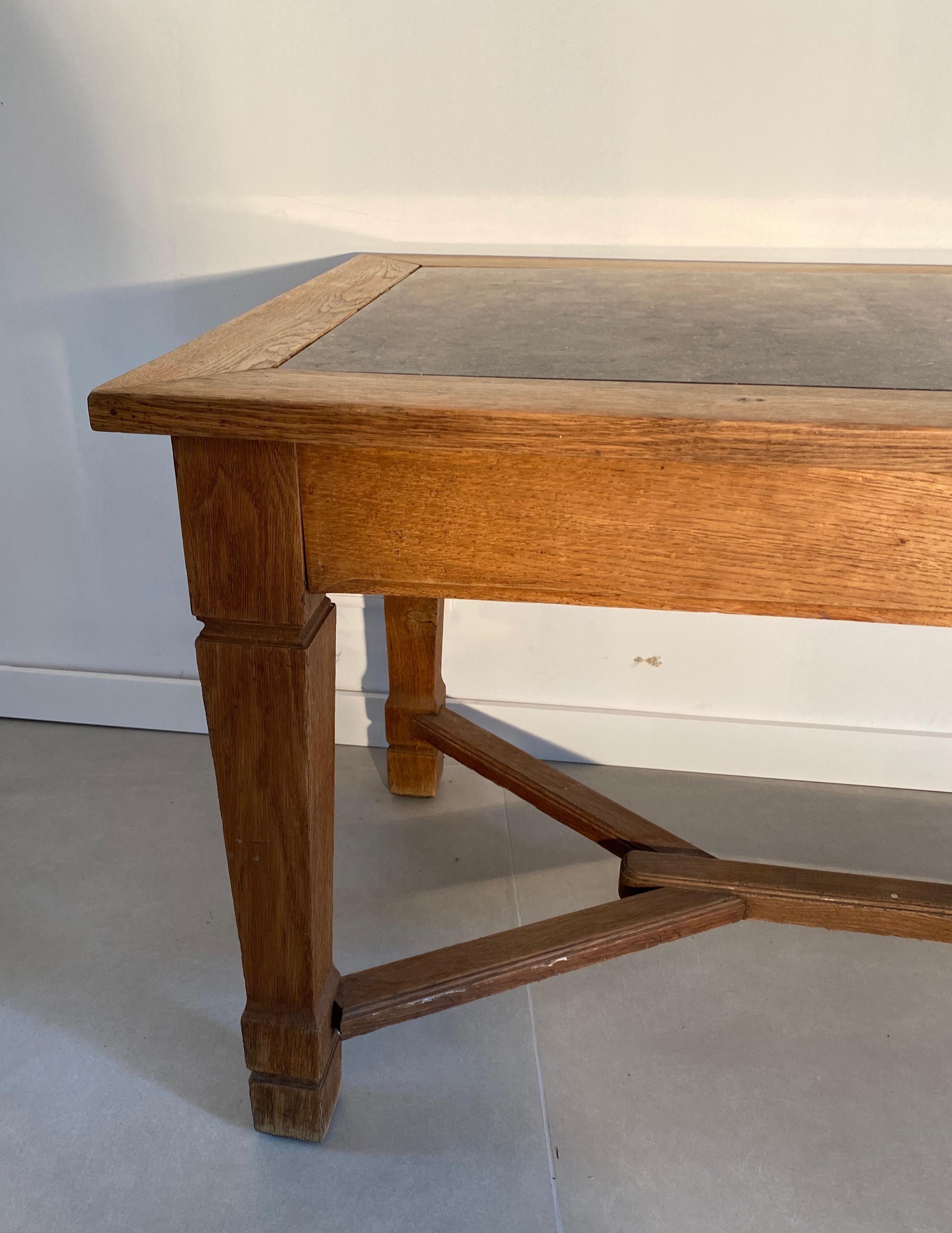 Late 19th Century Large Monastery Dinning Table Made of Oak with a Blue Stone Top, French
