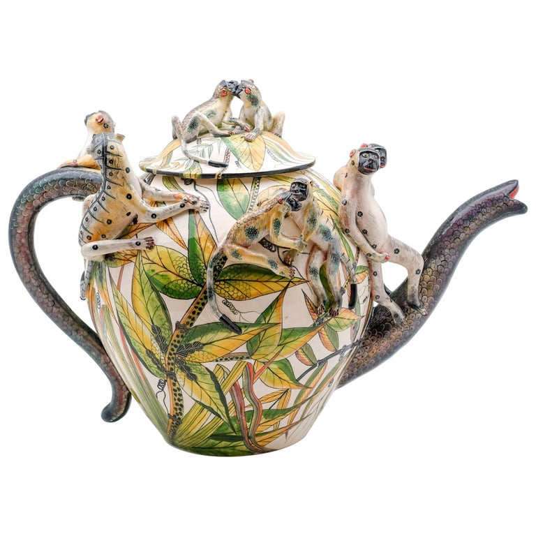 Large Monkey Teapot Ceramic Sculpture by Ardmore from South Africa at