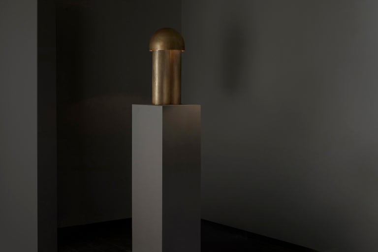Large Monolith Brass Sculpted Table Lamp by Paul Matter For Sale 7